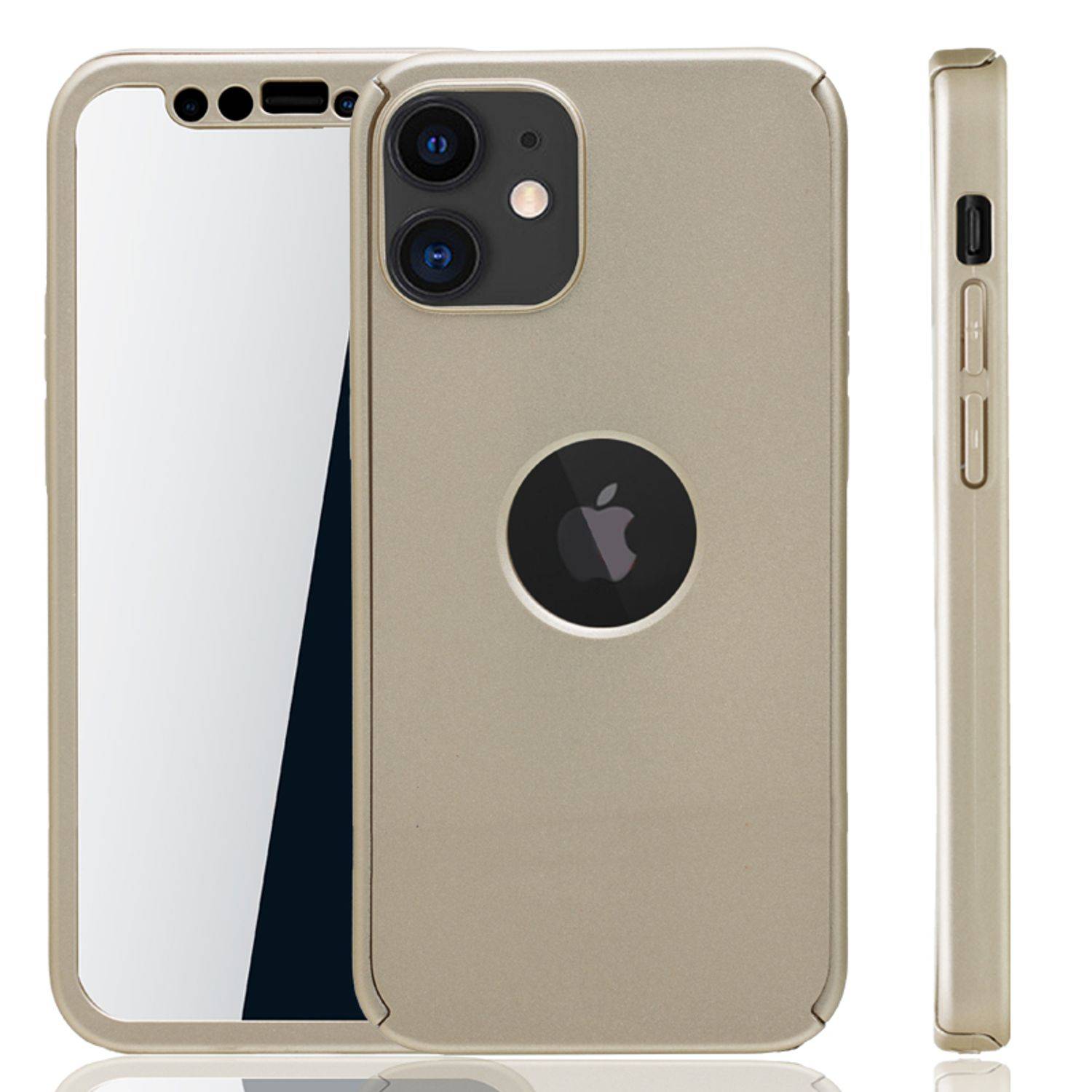 Apple iPhone 12 Mini Handyhülle 360 Grad Cover Displayschutz Full Cover Gold