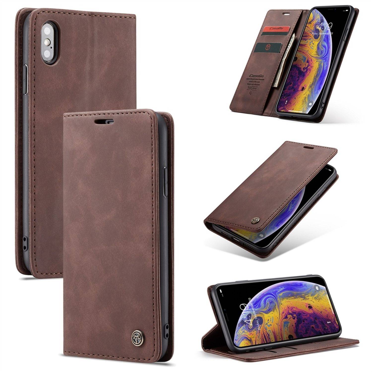 Hülle kompatibel mit Apple iPhone XS Max Kunstleder Handyhülle - Handy Case Braun