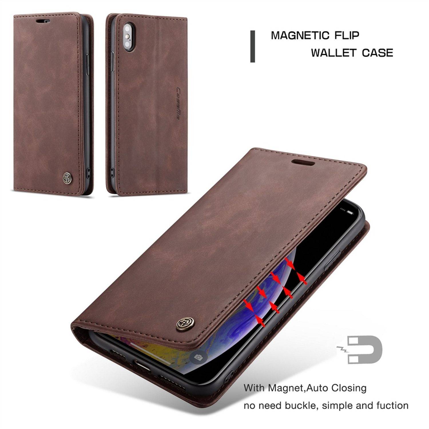 Hülle kompatibel mit Apple iPhone XS Max Kunstleder Handyhülle - Handy Case Braun