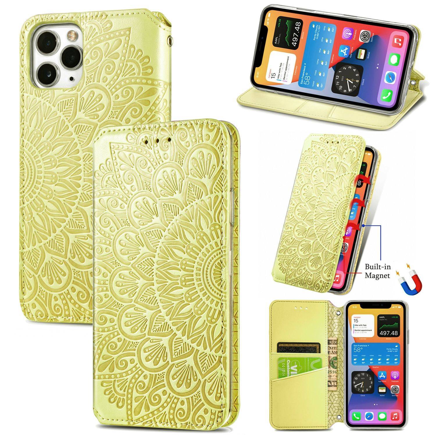 Hülle kompatibel mit Apple iPhone 12 Pro Max Kunstleder Handyhülle - Handy Case Gelb