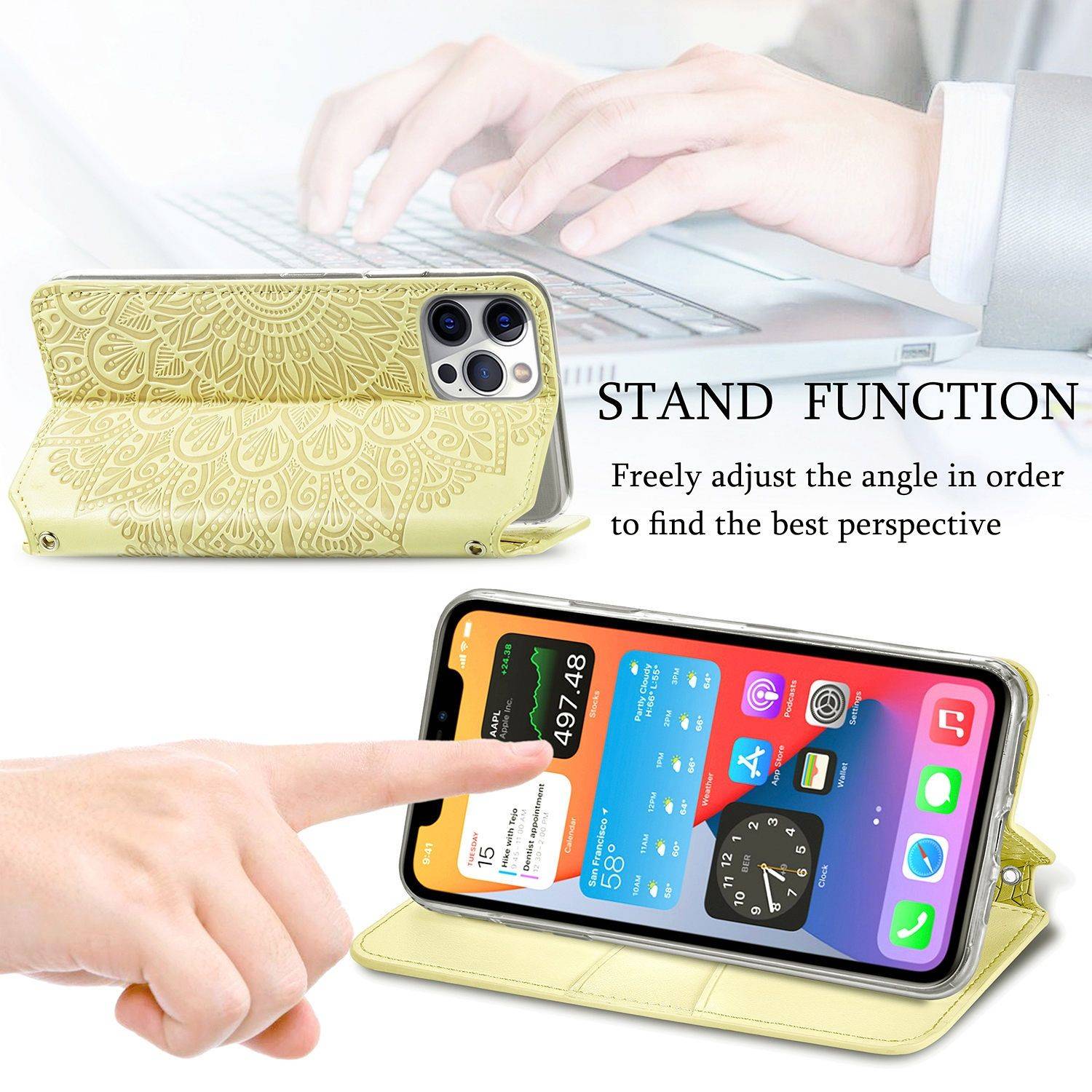 Hülle kompatibel mit Apple iPhone 12 Pro Max Kunstleder Handyhülle - Handy Case Gelb