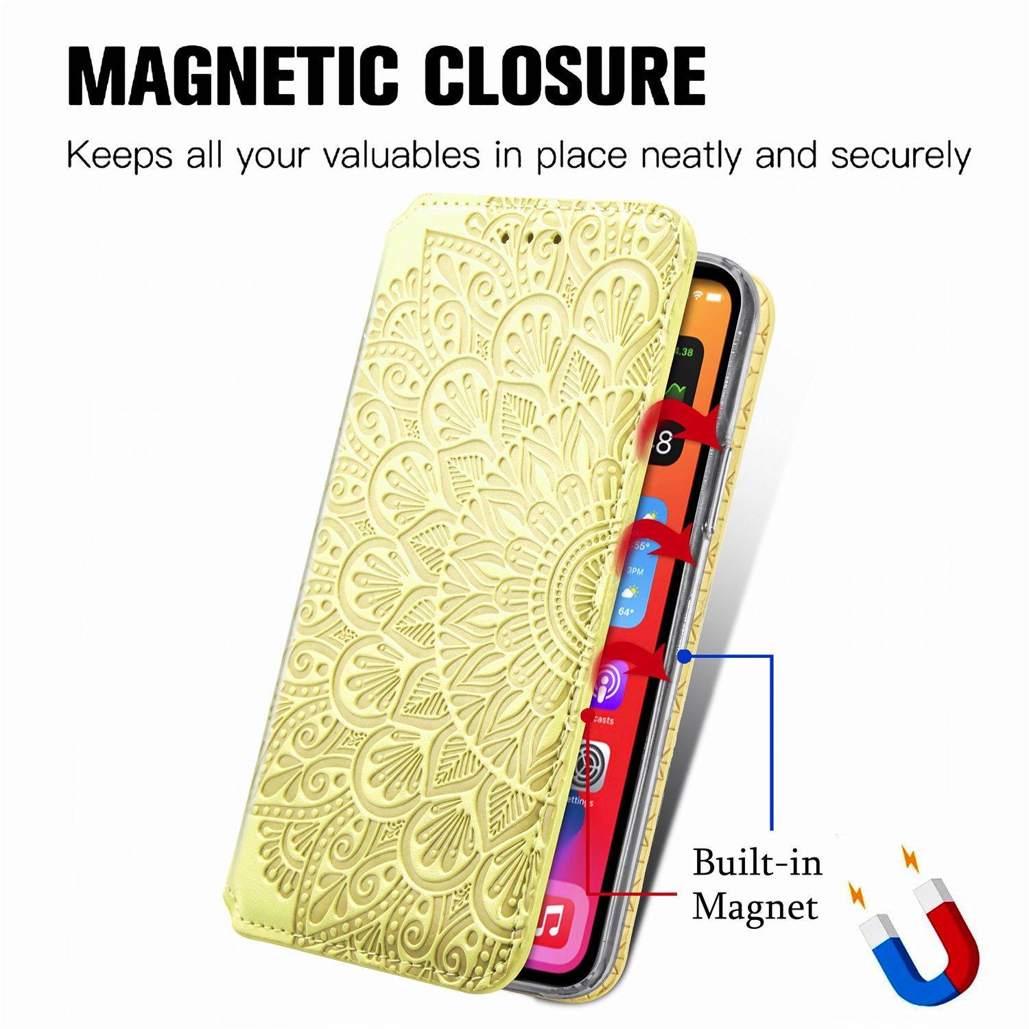 Apple iPhone 11 Pro Max Handyhülle Schutztasche Mandala Bookcover Gelb