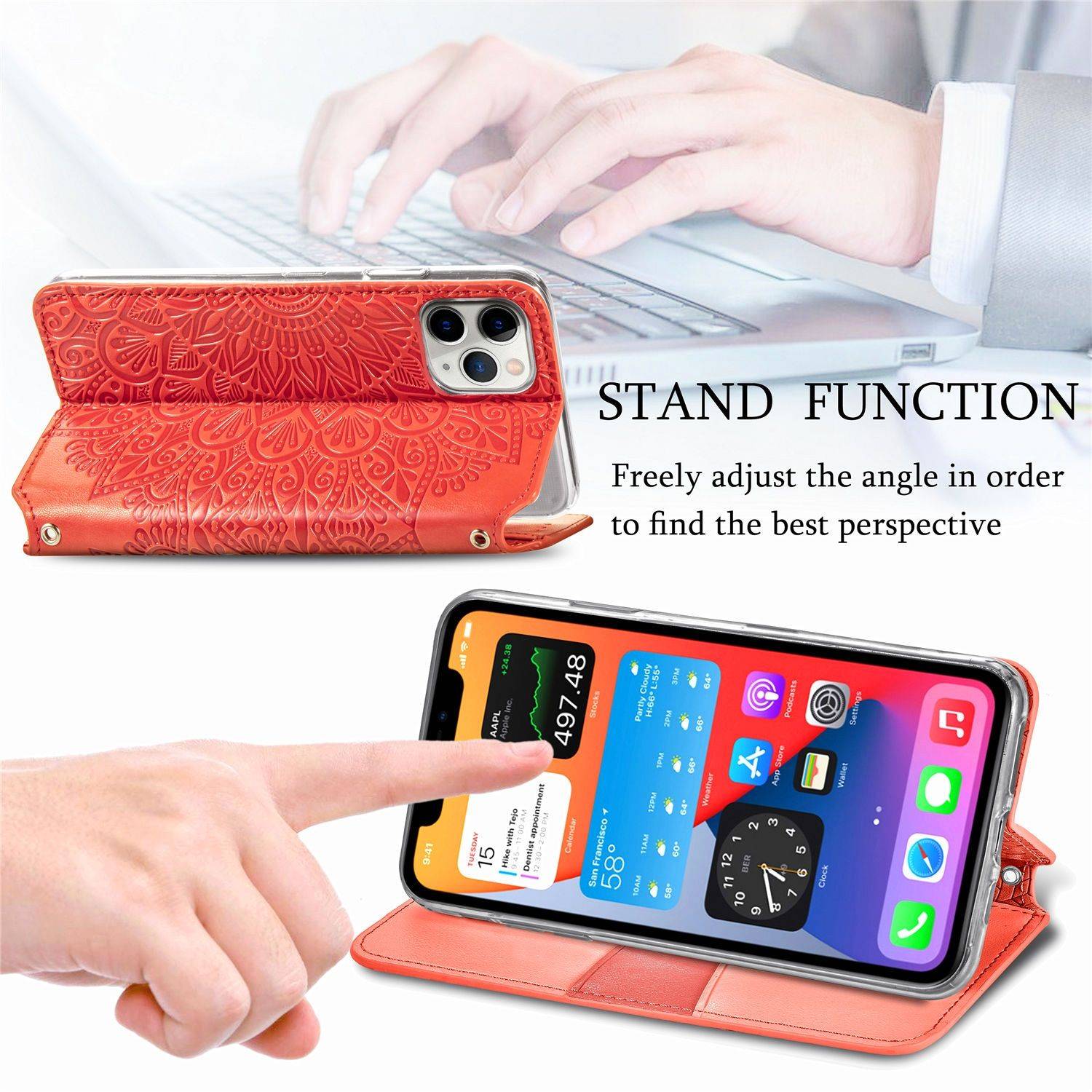 Apple iPhone 11 Pro Max Handyhülle Schutztasche Mandala Bookcover Rot