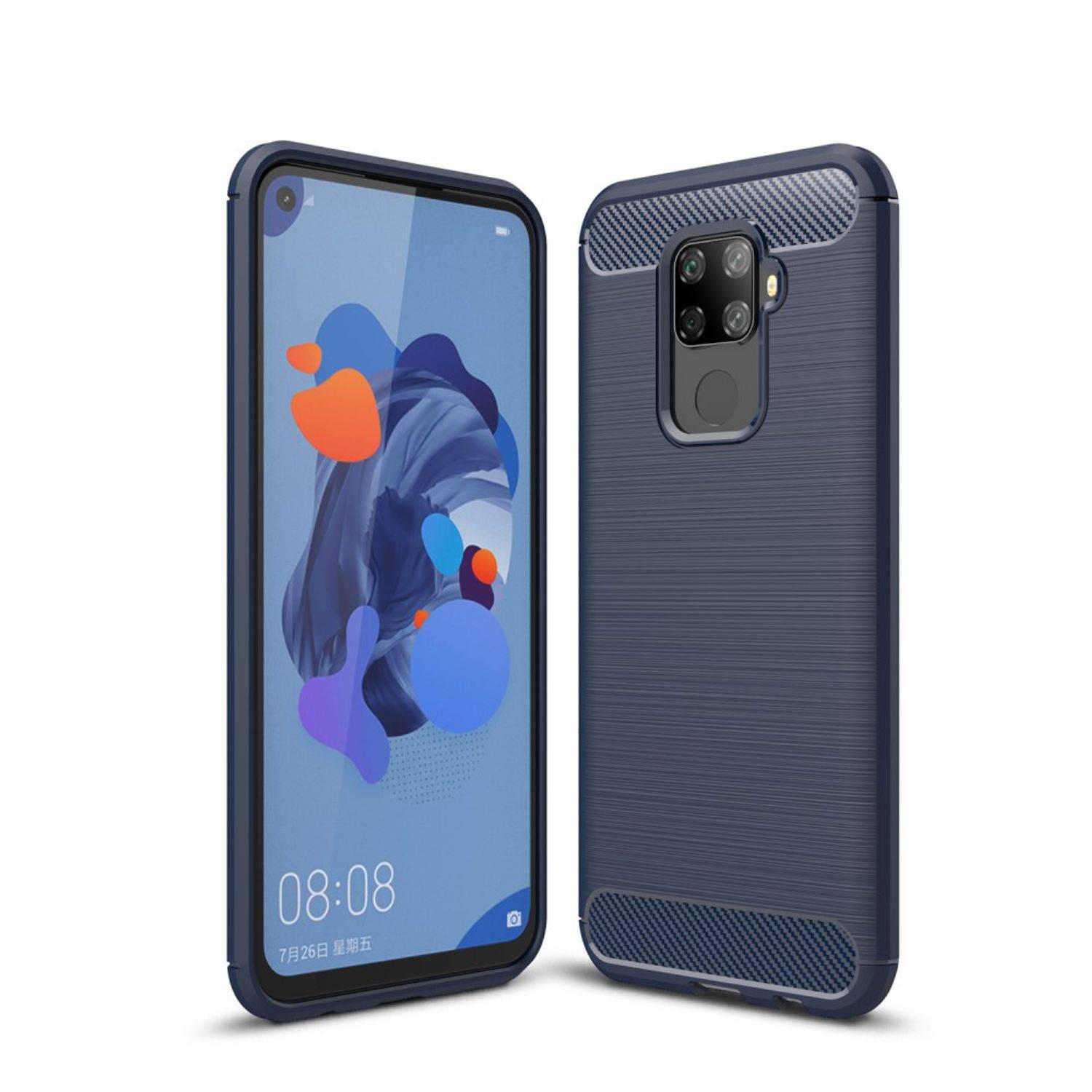 Huawei Mate 30 Lite Handyhülle Carbon Optik Backcover Blau