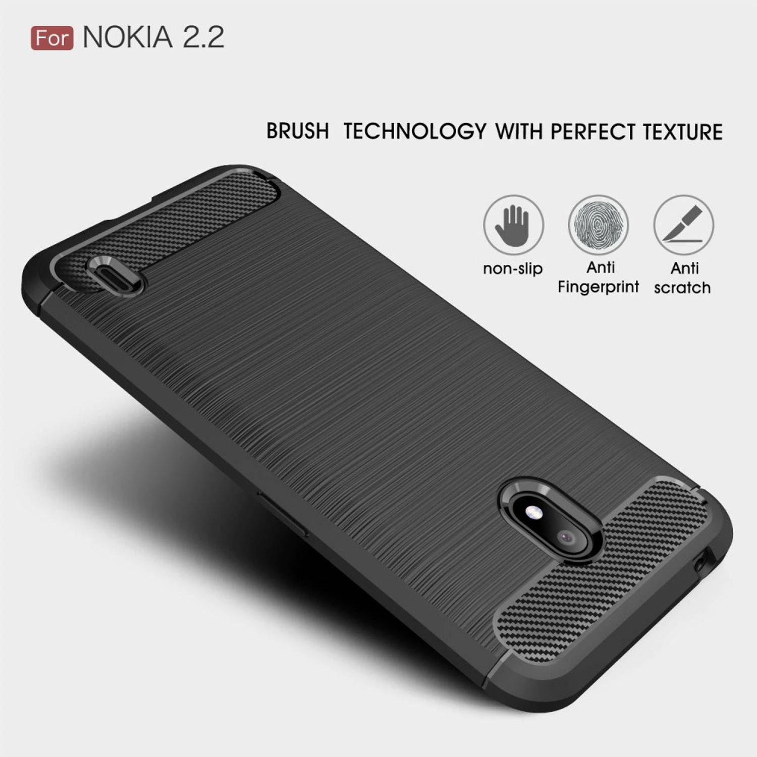 Nokia 2.2 Handyhülle Carbon Optik Backcover Grau