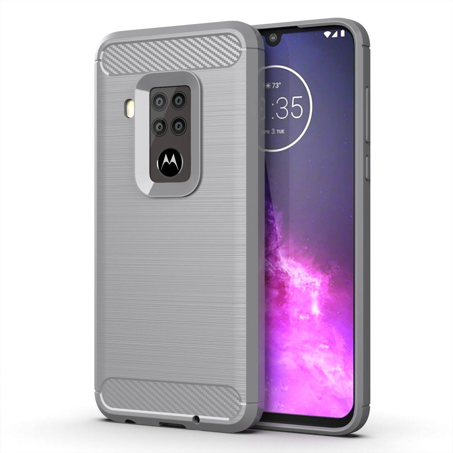 Motorola One Zoom Handyhülle Carbon Optik Backcover Grau