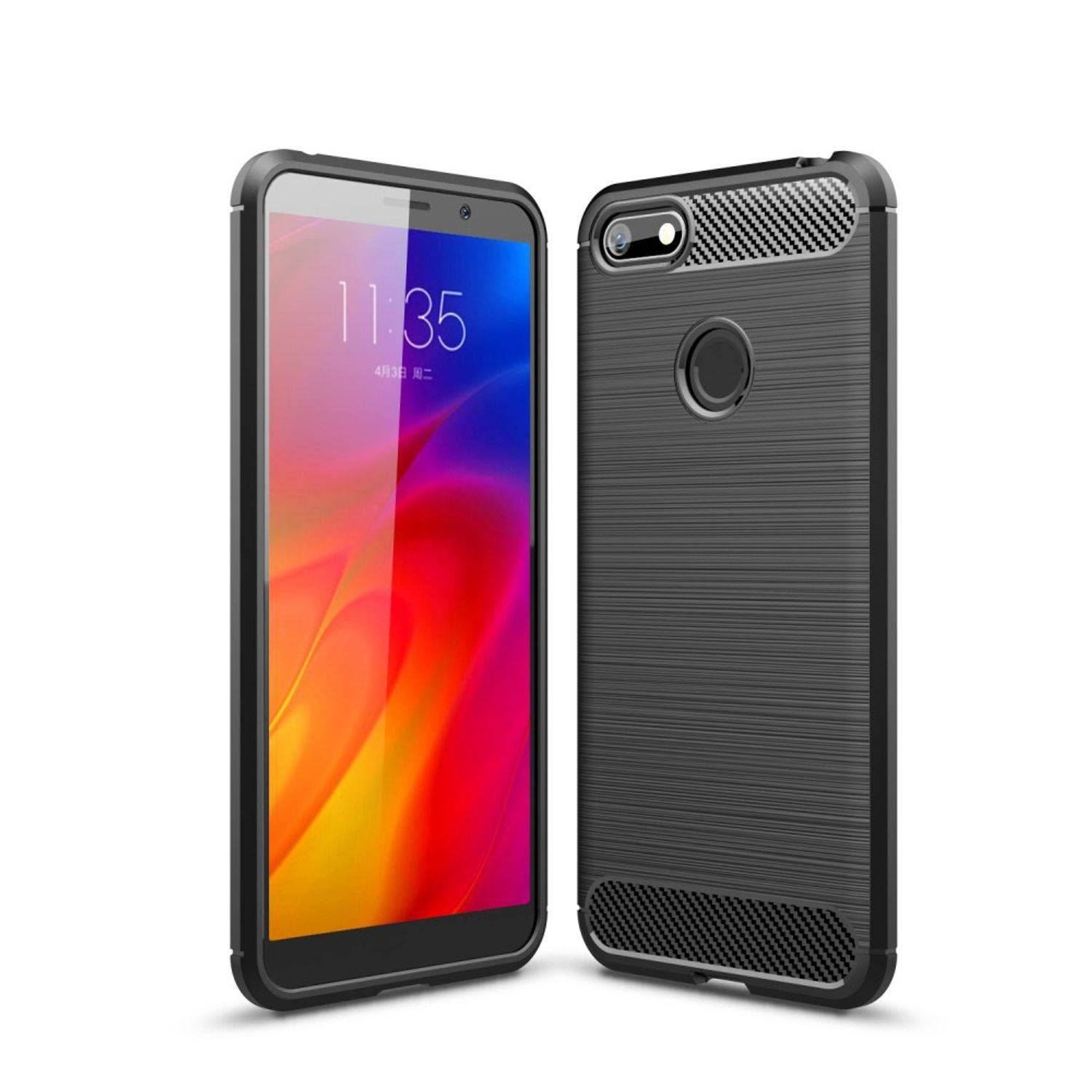 Motorola E6 Play Handyhülle Carbon Optik Backcover Grau