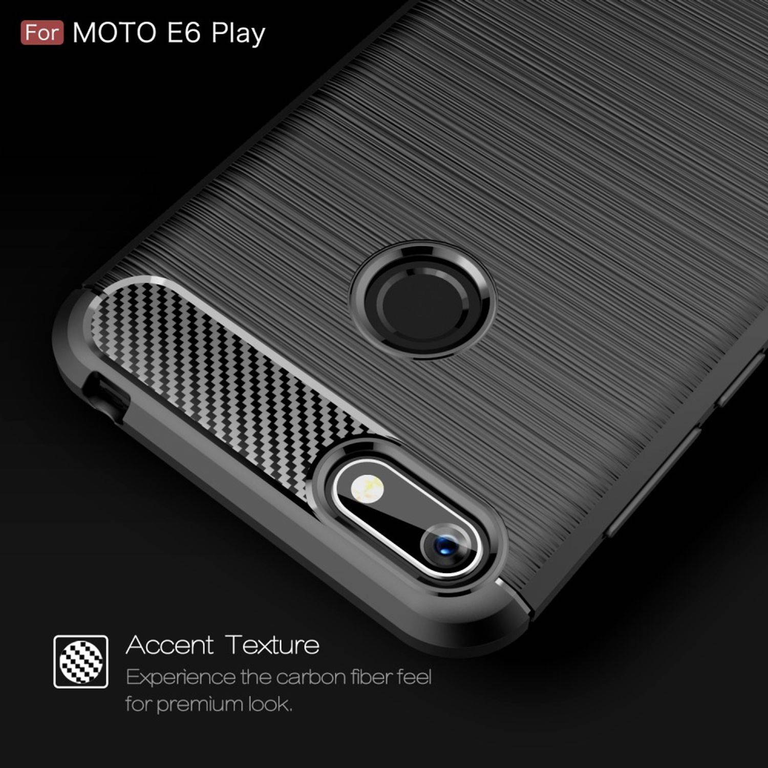 Motorola E6 Play Handyhülle Carbon Optik Backcover Grau