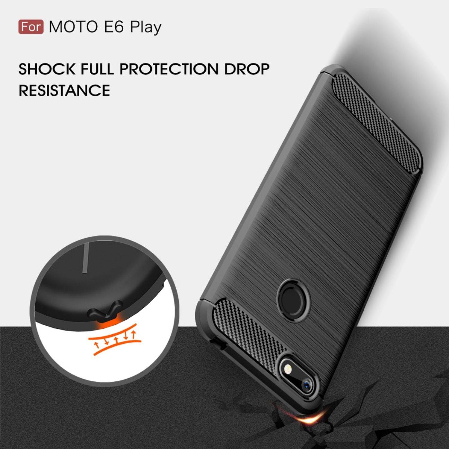 Motorola E6 Play Handyhülle Carbon Optik Backcover Grau