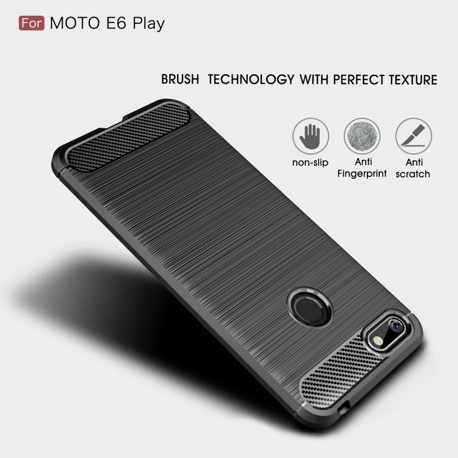 Motorola E6 Play Handyhülle Carbon Optik Backcover Grau