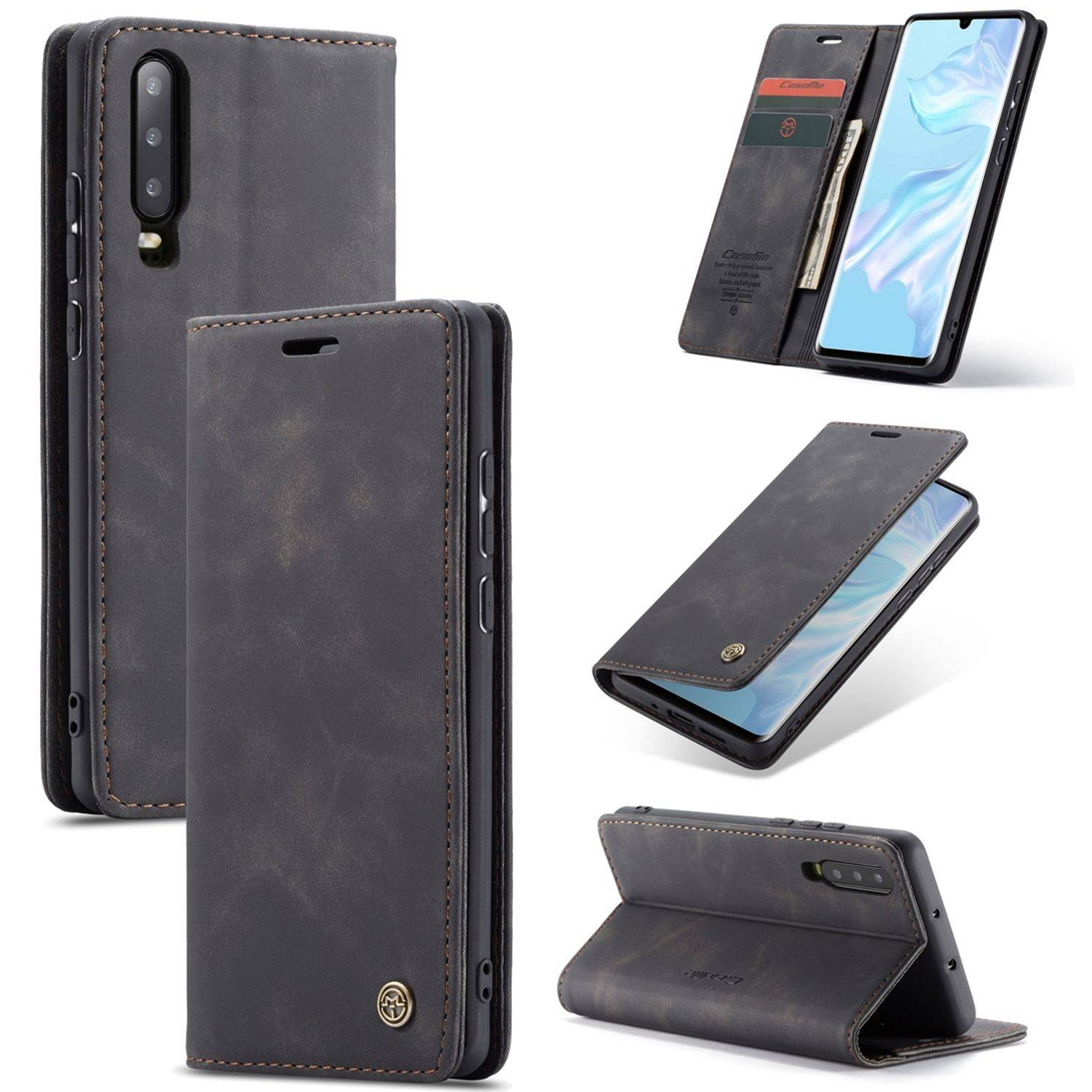Hülle kompatibel mit Huawei P30 Kunstleder Handyhülle - Handy Case Schwarz