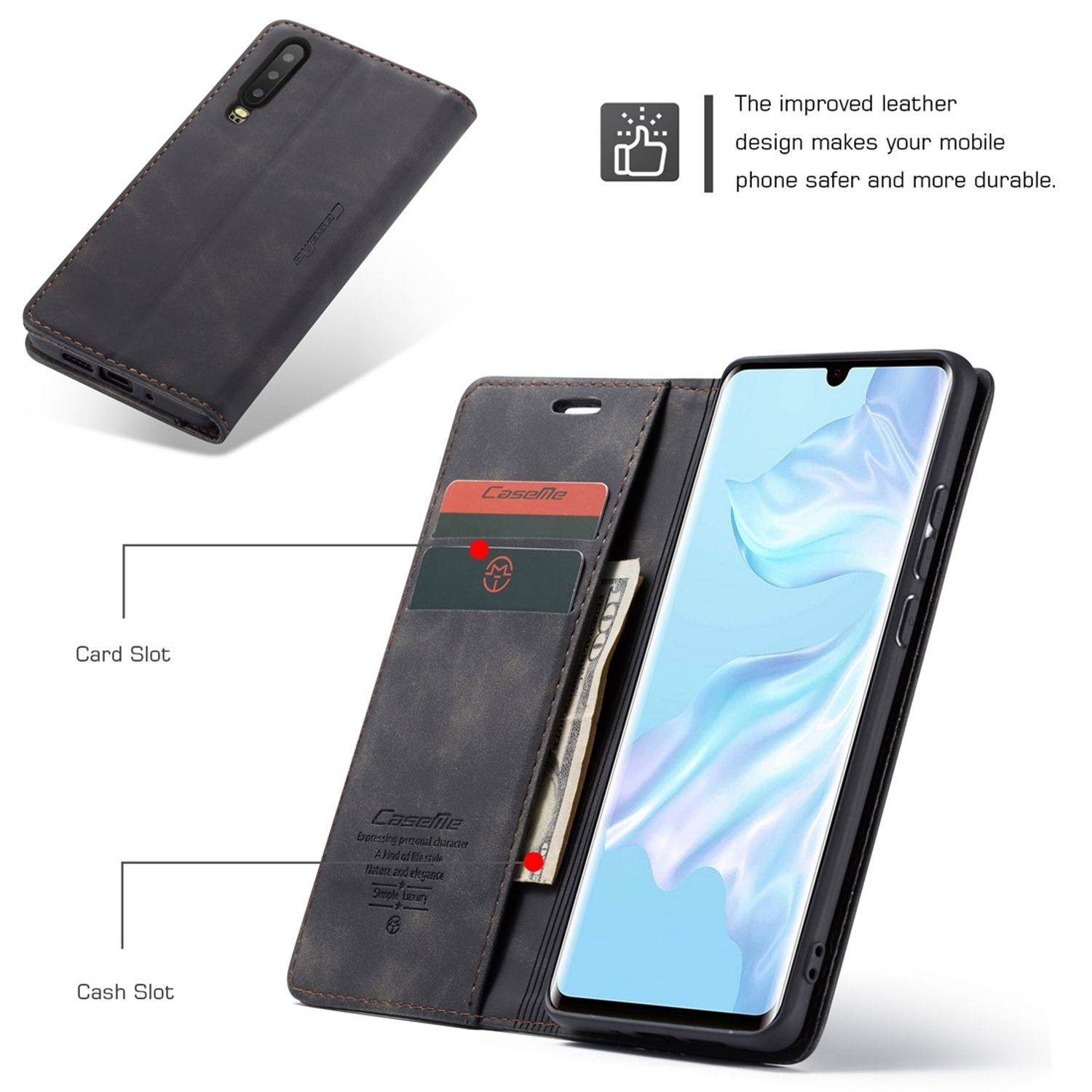 Hülle kompatibel mit Huawei P30 Kunstleder Handyhülle - Handy Case Schwarz