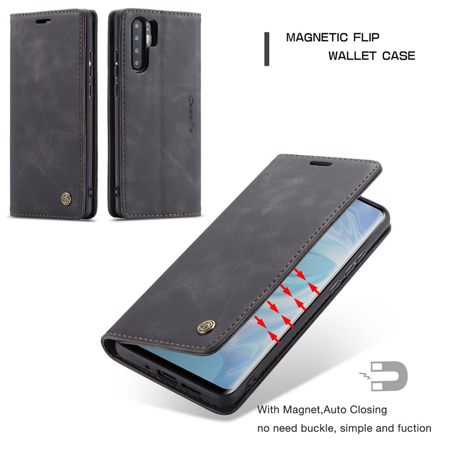 Hülle kompatibel mit Huawei P30 Kunstleder Handyhülle - Handy Case Schwarz