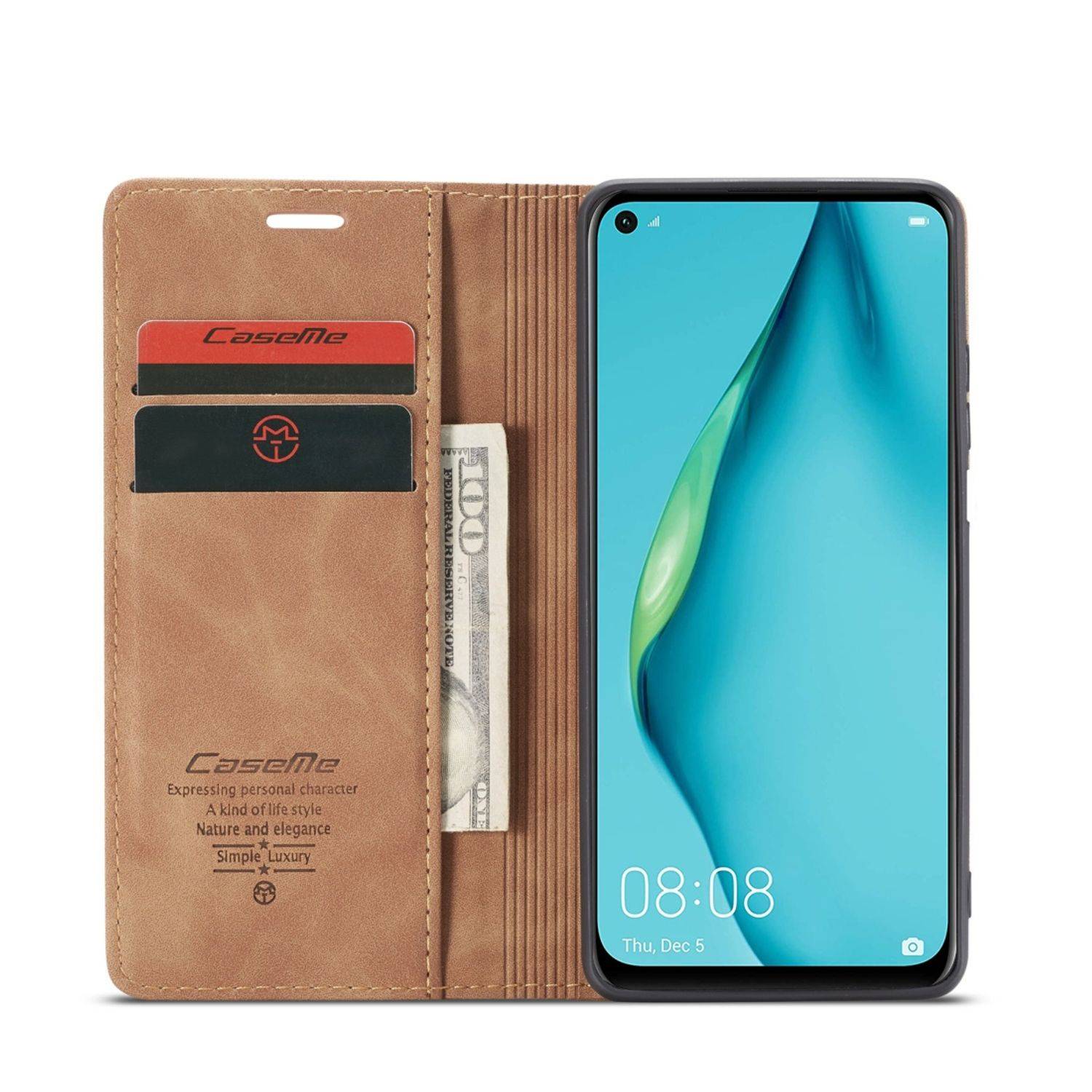 Huawei P40 Lite Handyhülle Schutztasche Bookcover Braun