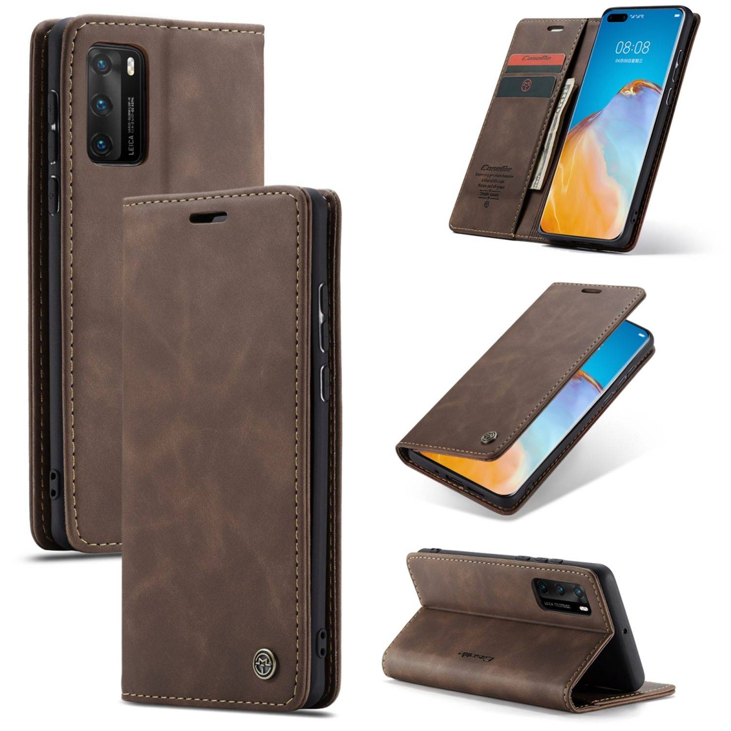 Huawei P40 Handyhülle Schutztasche Bookcover Braun