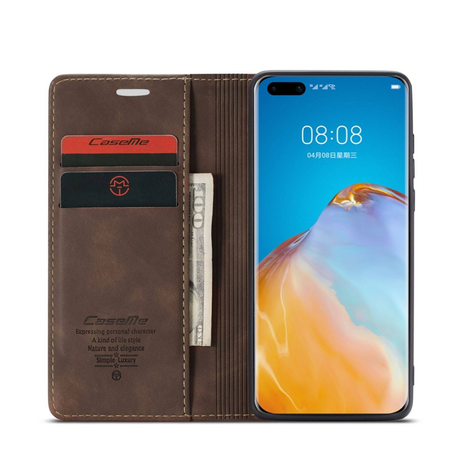 Huawei P40 Handyhülle Schutztasche Bookcover Braun