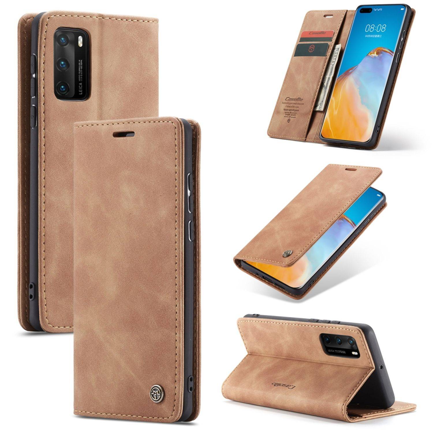 Huawei P40 Handyhülle Schutztasche Bookcover Braun