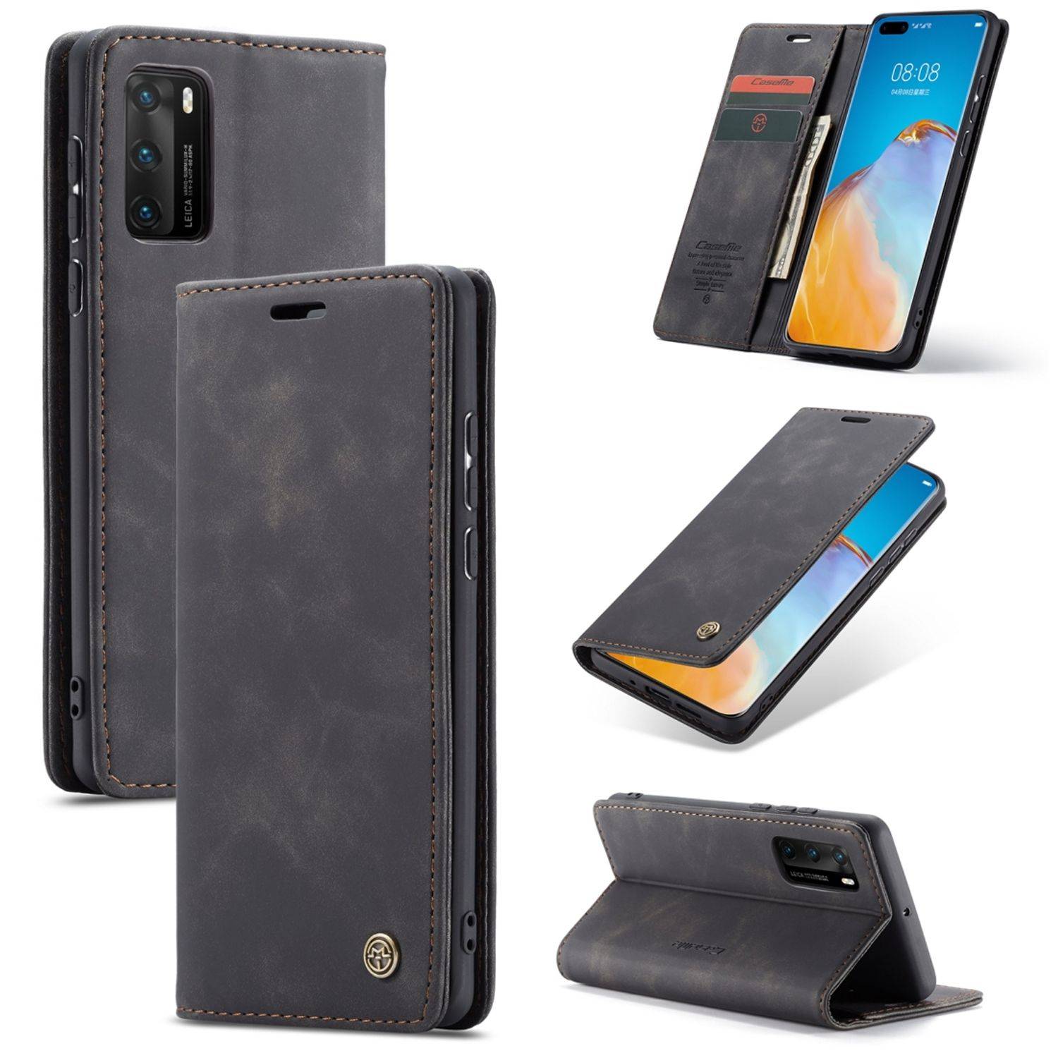 Hülle kompatibel mit Huawei P40 Kunstleder Handyhülle - Handy Case Schwarz