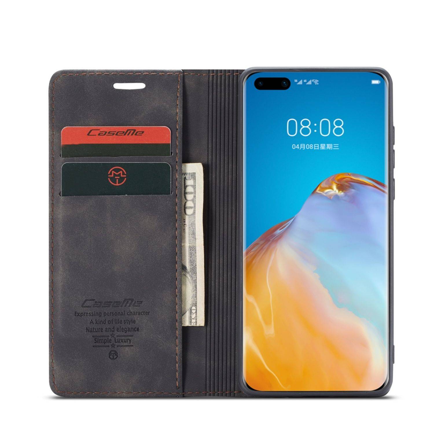 Hülle kompatibel mit Huawei P40 Kunstleder Handyhülle - Handy Case Schwarz