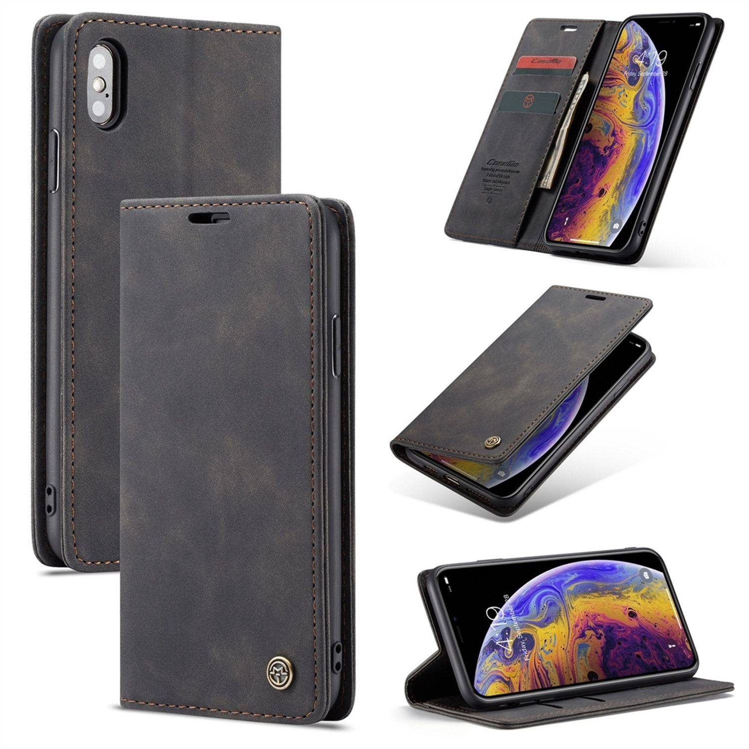 Hülle kompatibel mit Apple iPhone X Kunstleder Handyhülle - Handy Case Schwarz