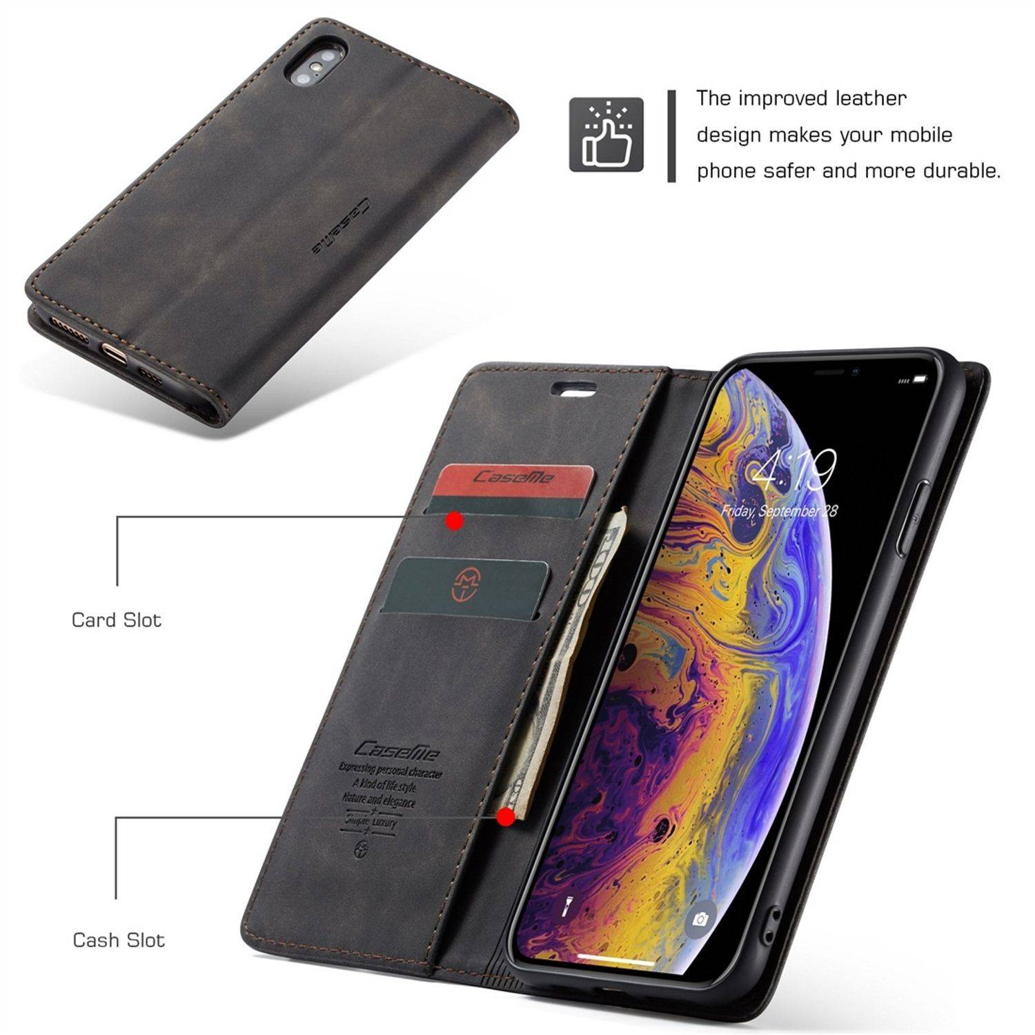 Hülle kompatibel mit Apple iPhone X Kunstleder Handyhülle - Handy Case Schwarz