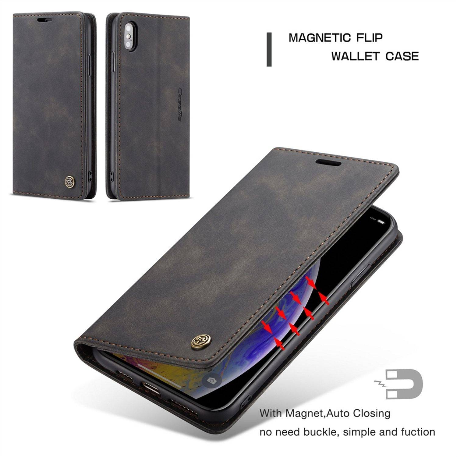 Hülle kompatibel mit Apple iPhone X Kunstleder Handyhülle - Handy Case Schwarz