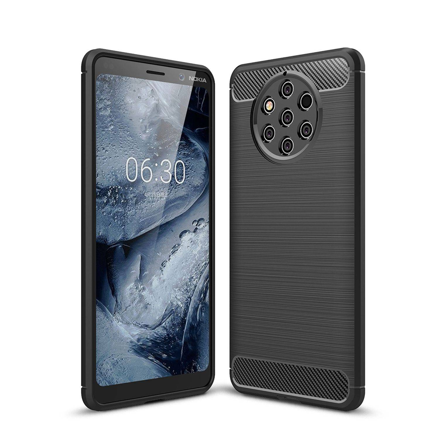 Nokia 9 Pure View Handyhülle Carbon Optik Backcover Schwarz