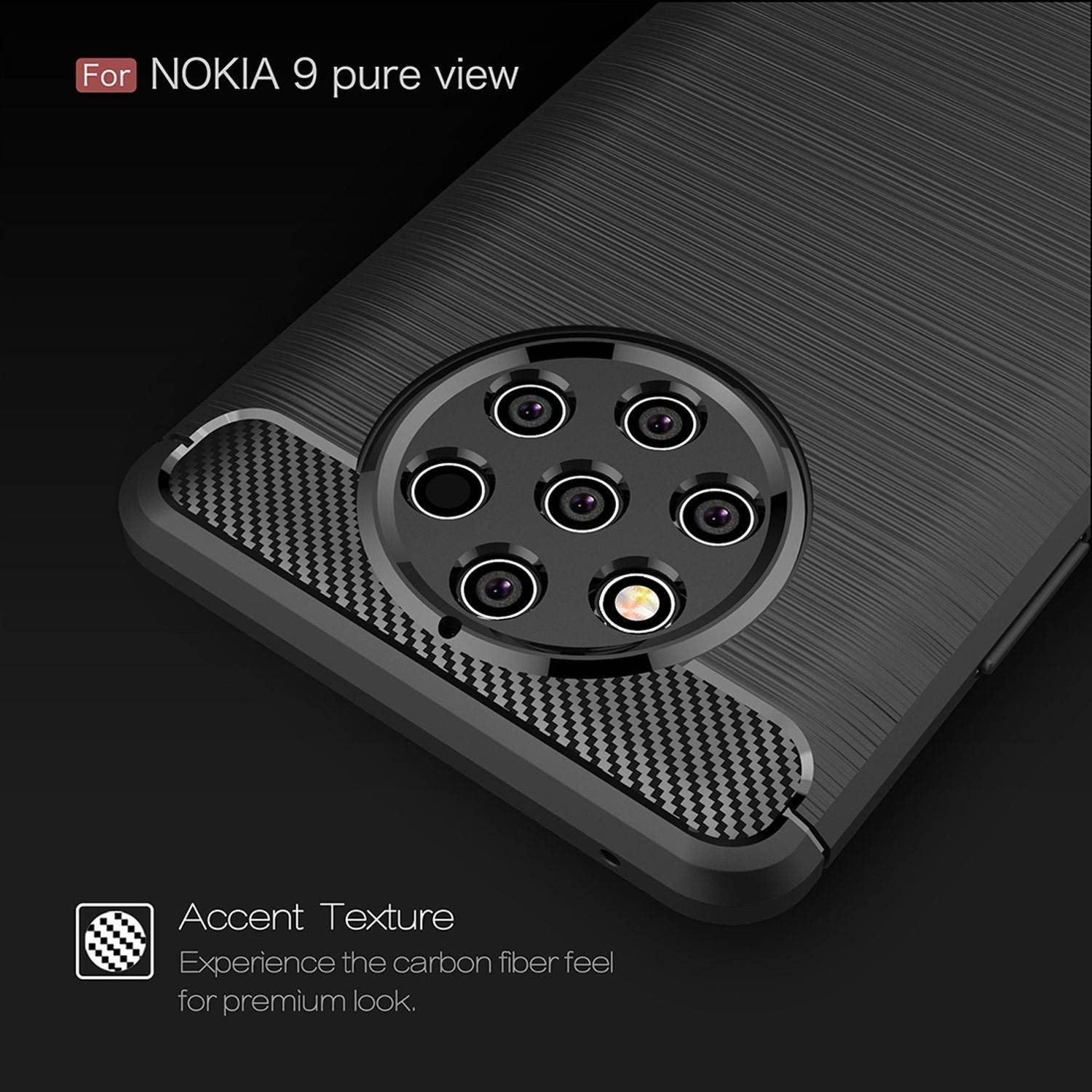 Nokia 9 Pure View Handyhülle Carbon Optik Backcover Schwarz