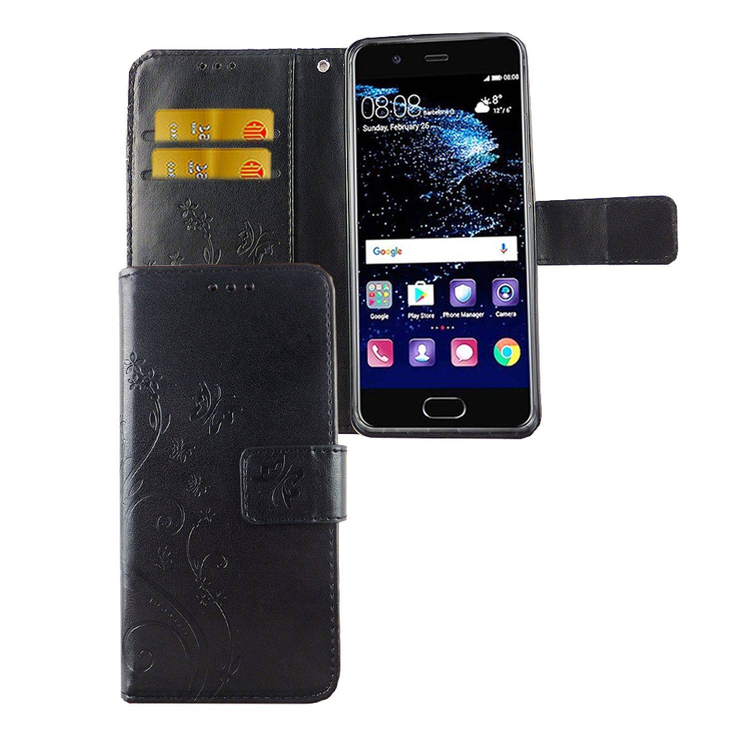 Huawei P10 Handyhülle Bookcover Schwarz