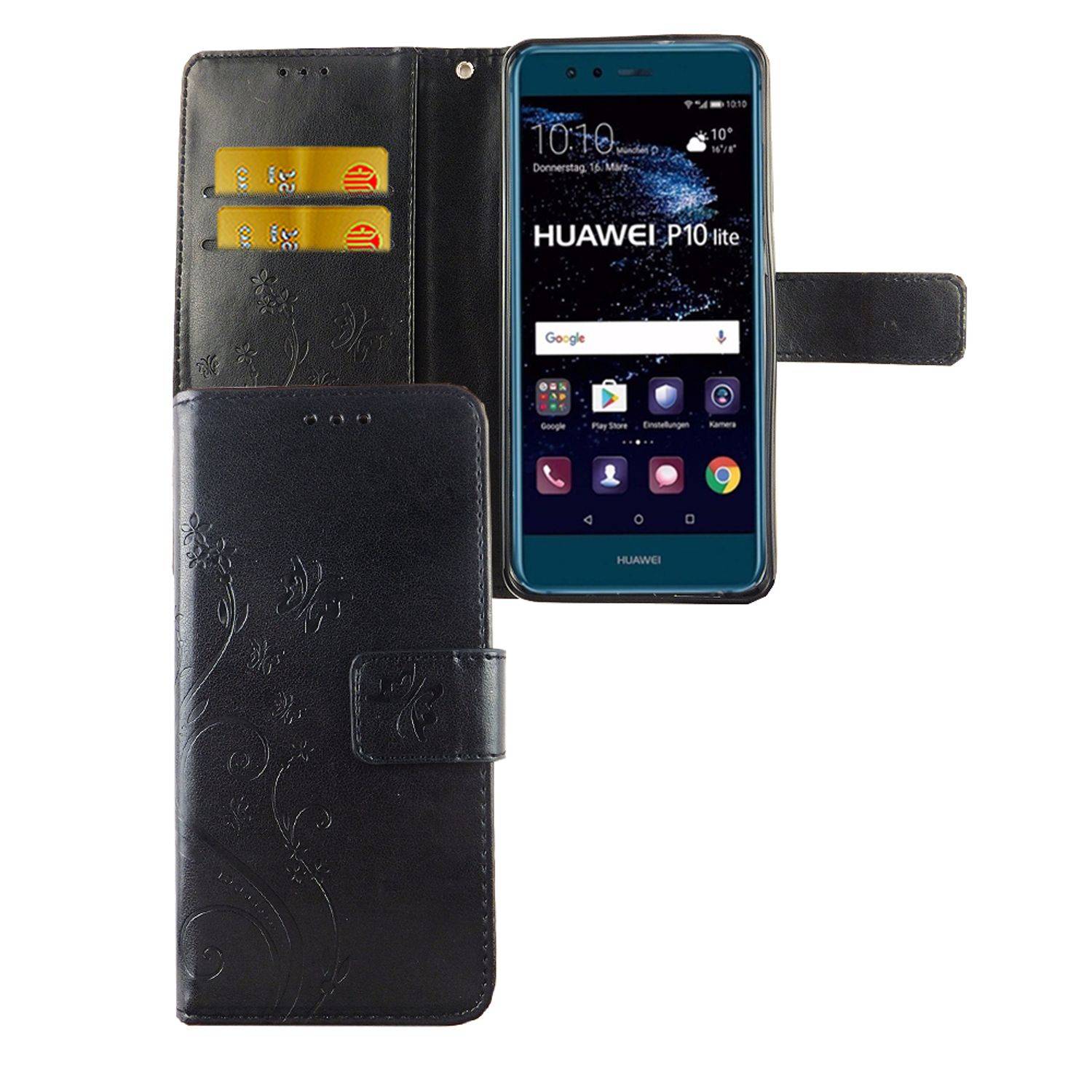 Huawei P10 Lite Handyhülle Bookcover Schwarz