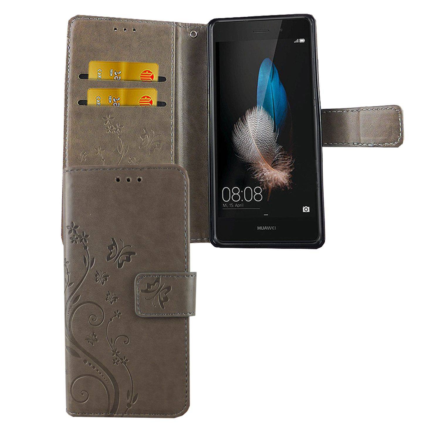 Huawei P8 Lite Handyhülle Bookcover Grau