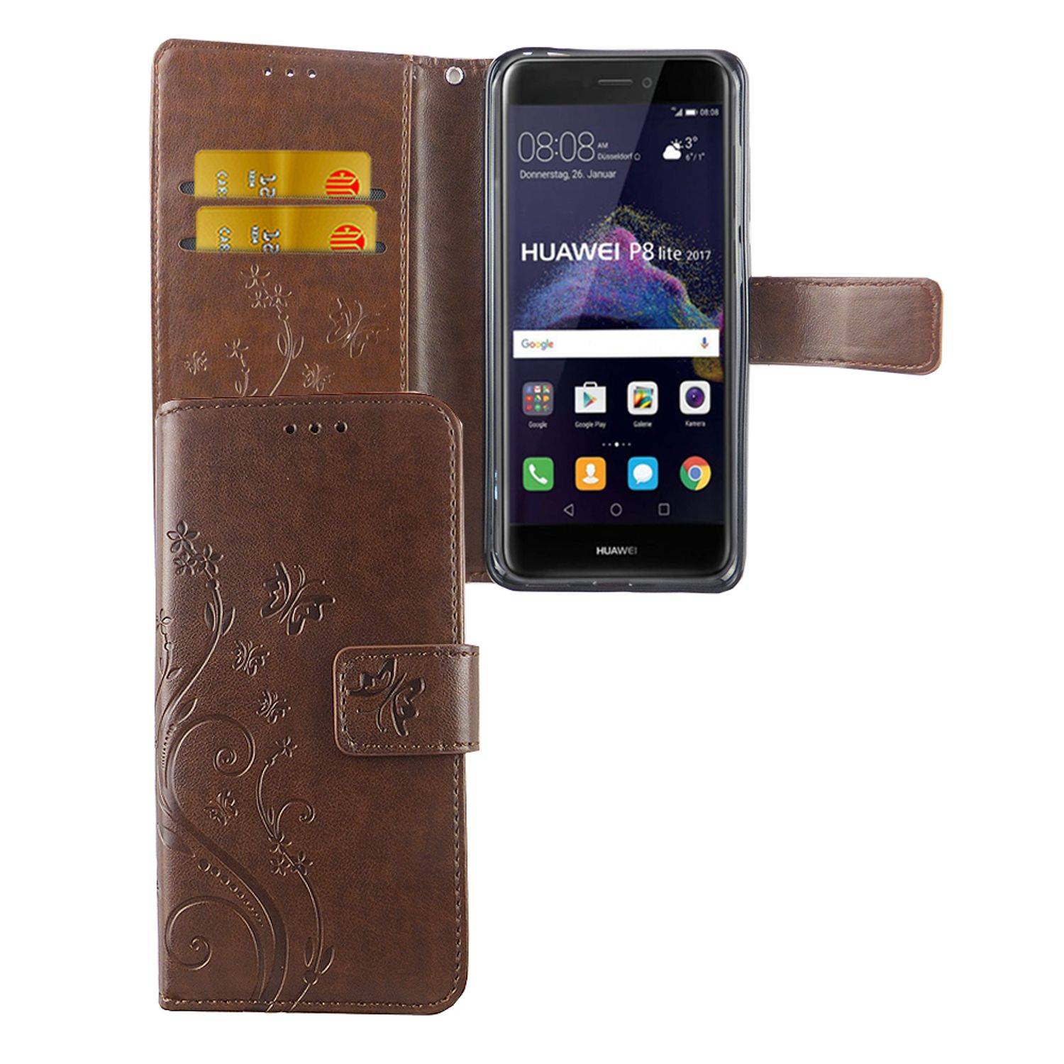 Huawei P8 Lite 2017 Handyhülle Bookcover Braun