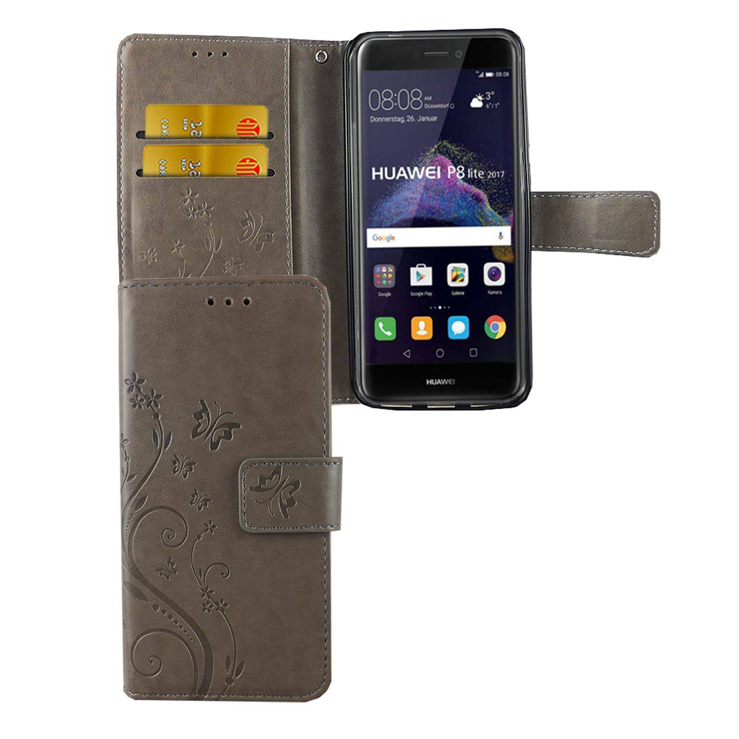 Huawei P8 Lite 2017 Handyhülle Bookcover Grau