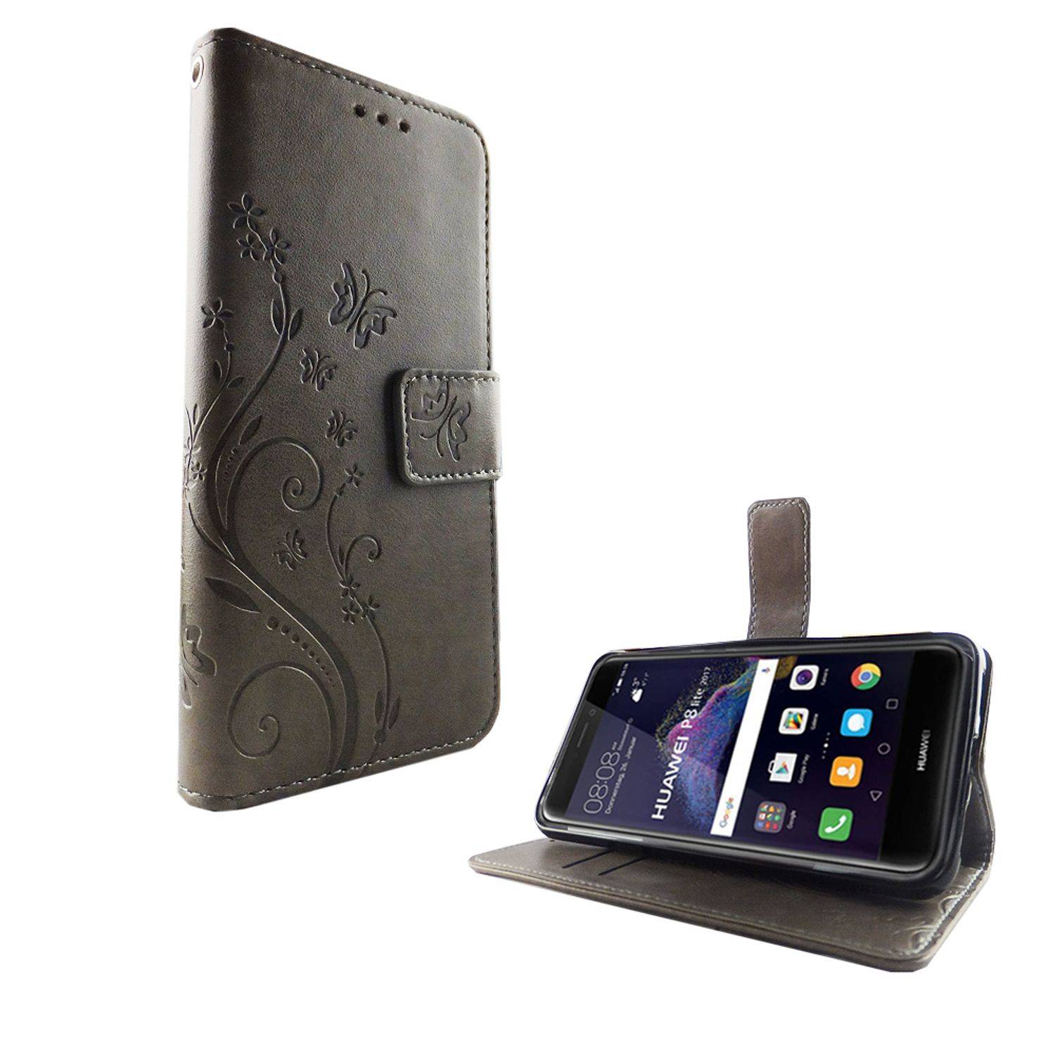 Huawei P8 Lite 2017 Handyhülle Bookcover Grau