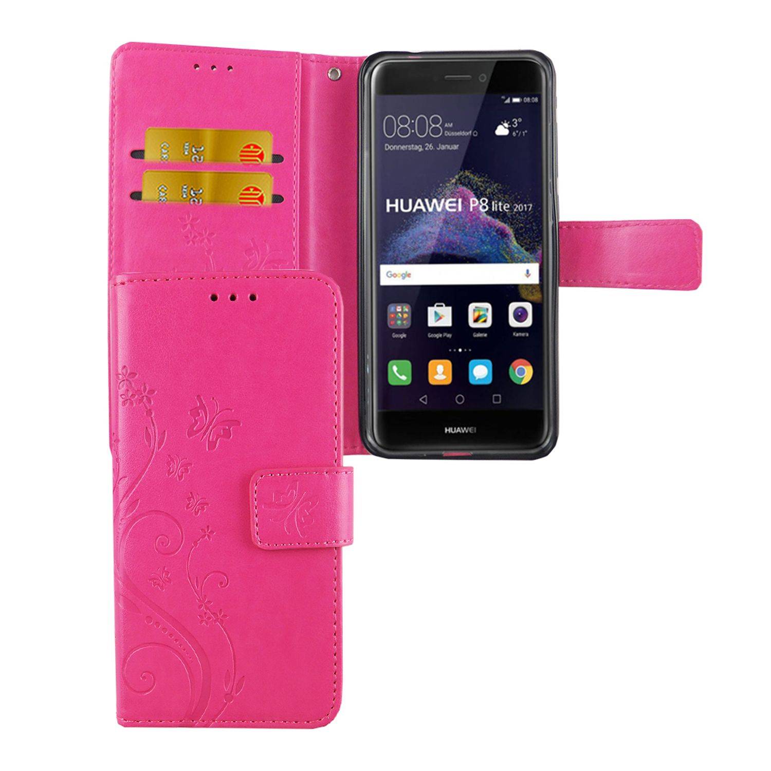 Huawei P8 Lite 2017 Handyhülle Bookcover Rosa