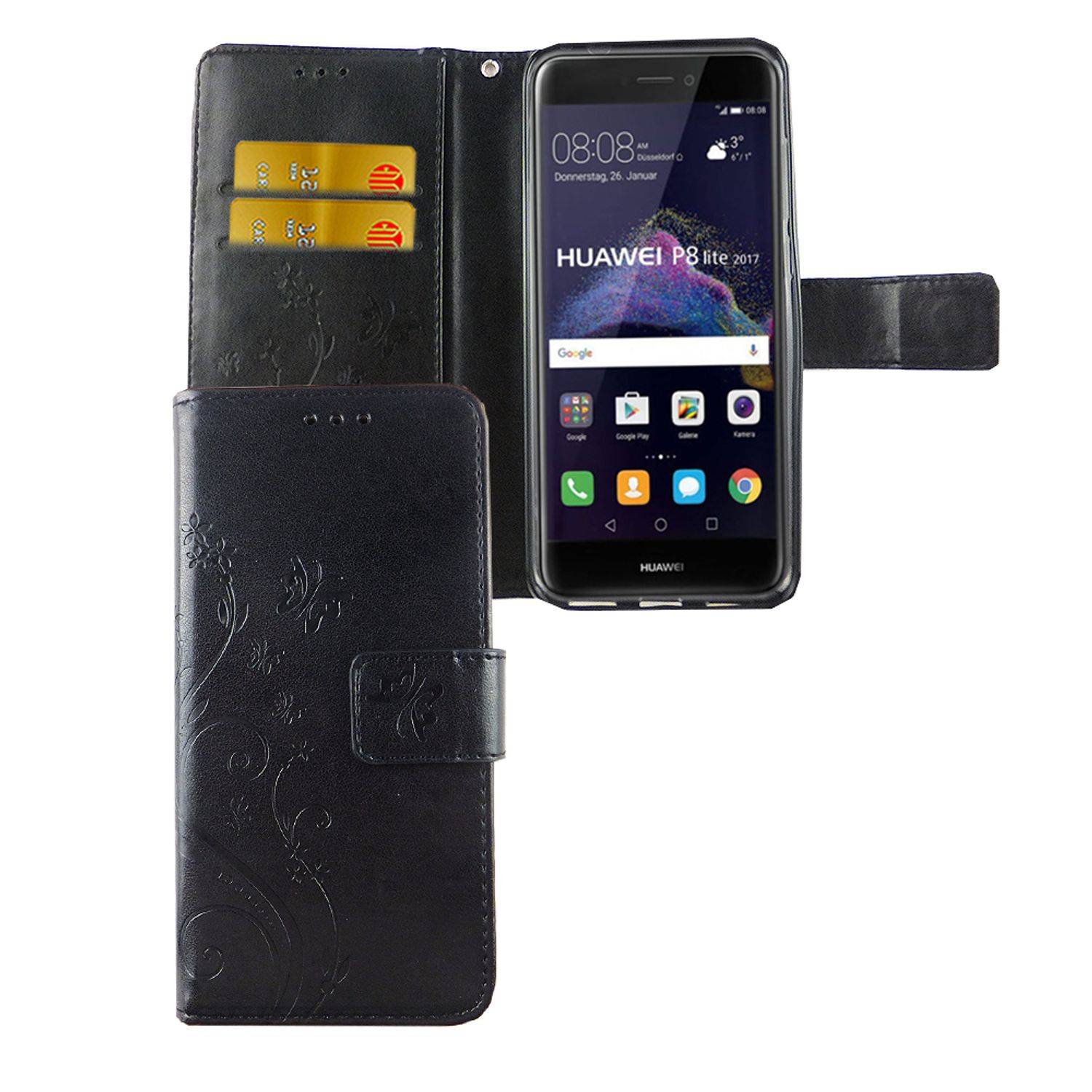 Huawei P8 Lite 2017 Handyhülle Bookcover Schwarz