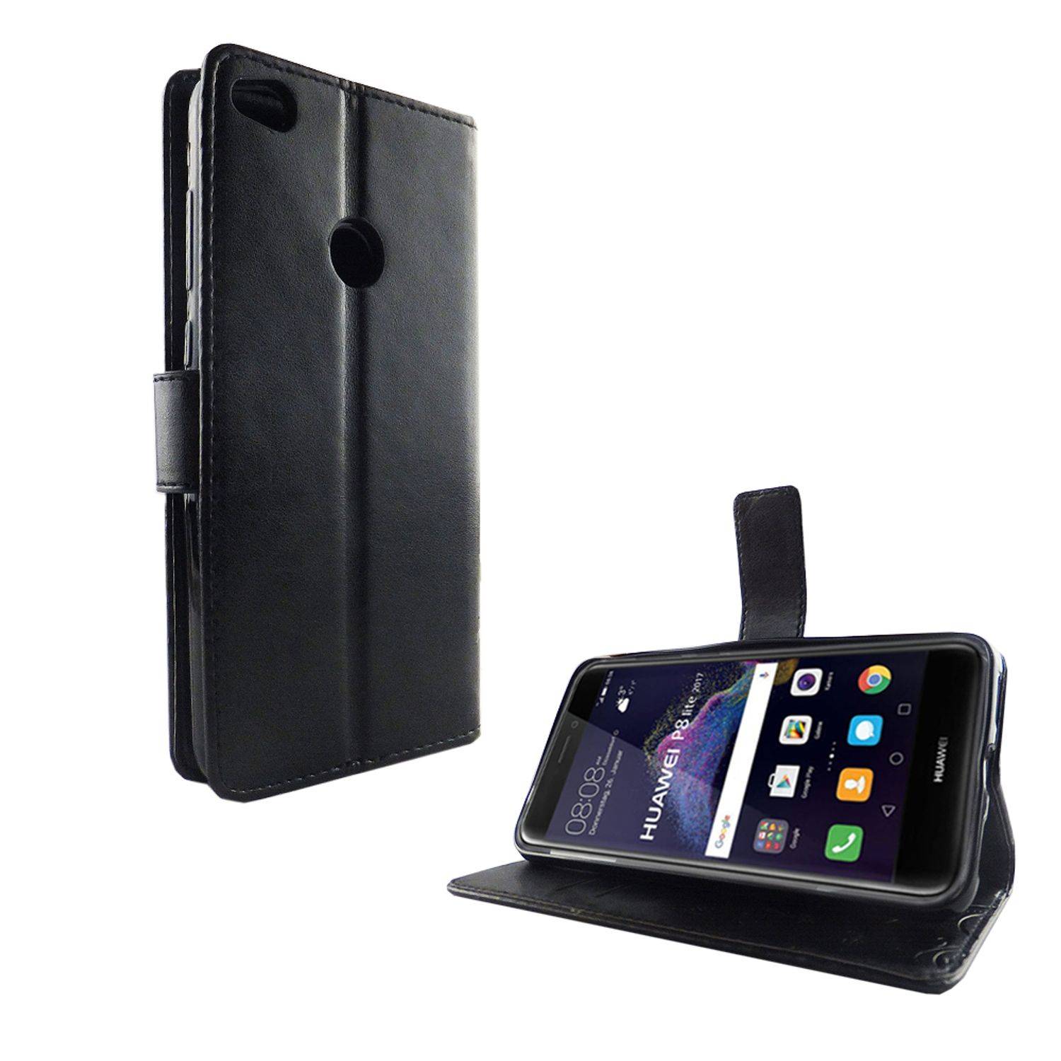 Huawei P8 Lite 2017 Handyhülle Bookcover Schwarz