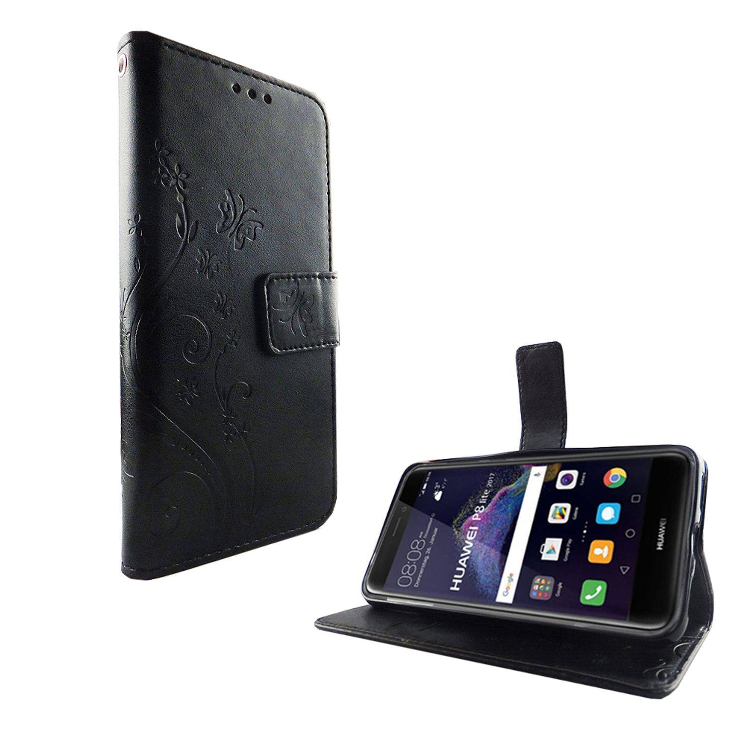 Huawei P8 Lite 2017 Handyhülle Bookcover Schwarz