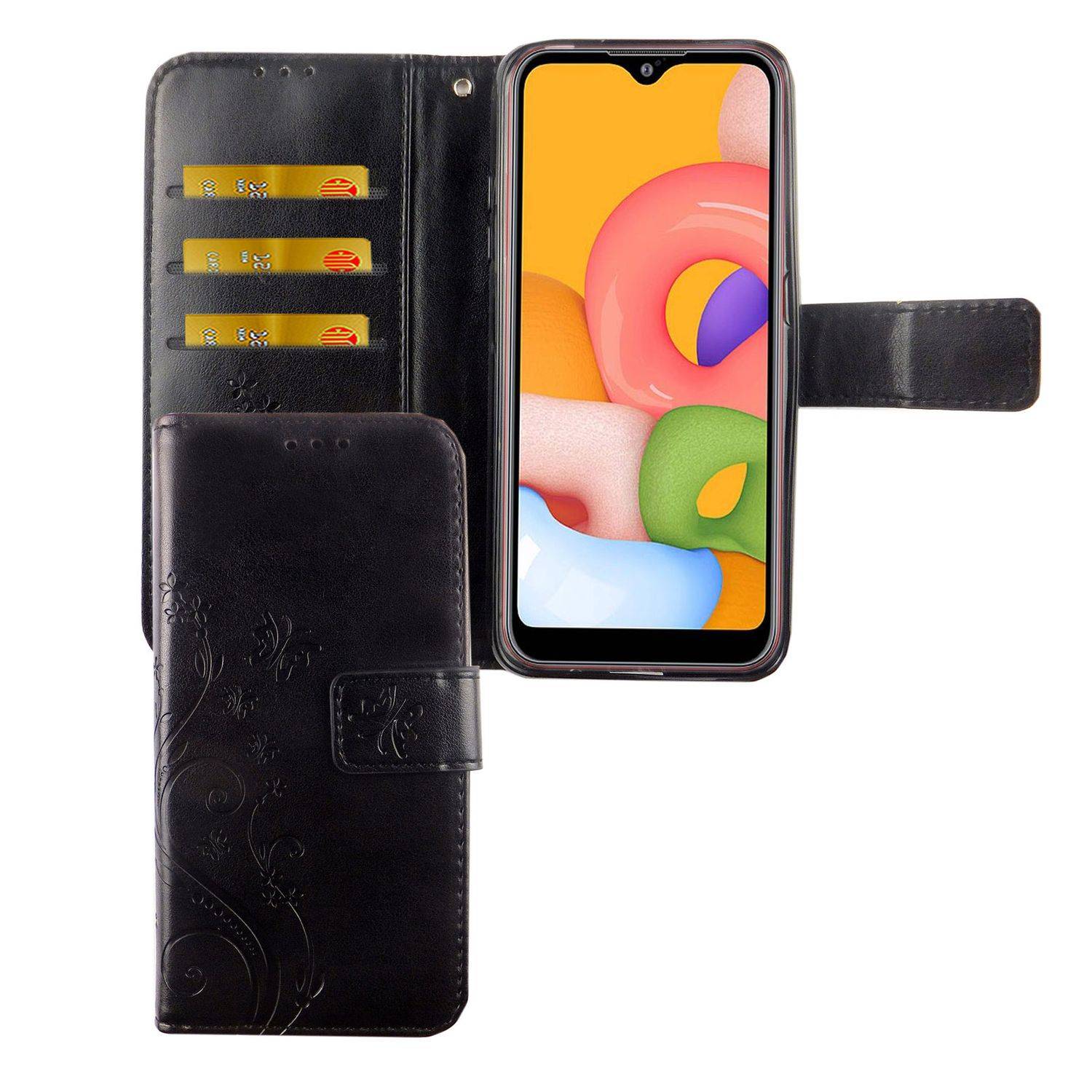 Samsung Galaxy A01 Handyhülle Bookcover Schwarz