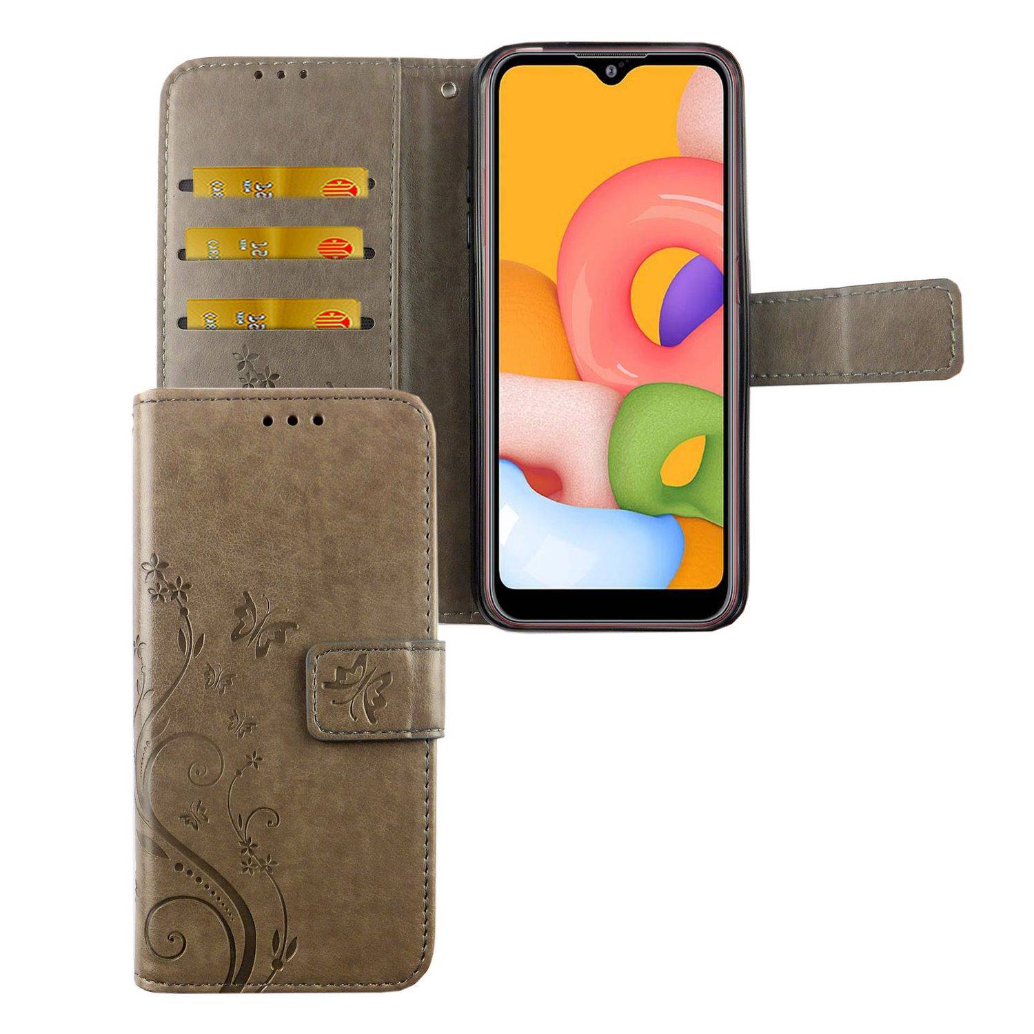Samsung Galaxy A01 Handyhülle Bookcover Grau