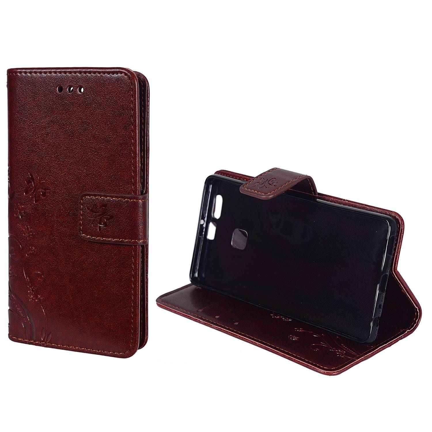 Huawei P9 Handyhülle Bookcover Braun