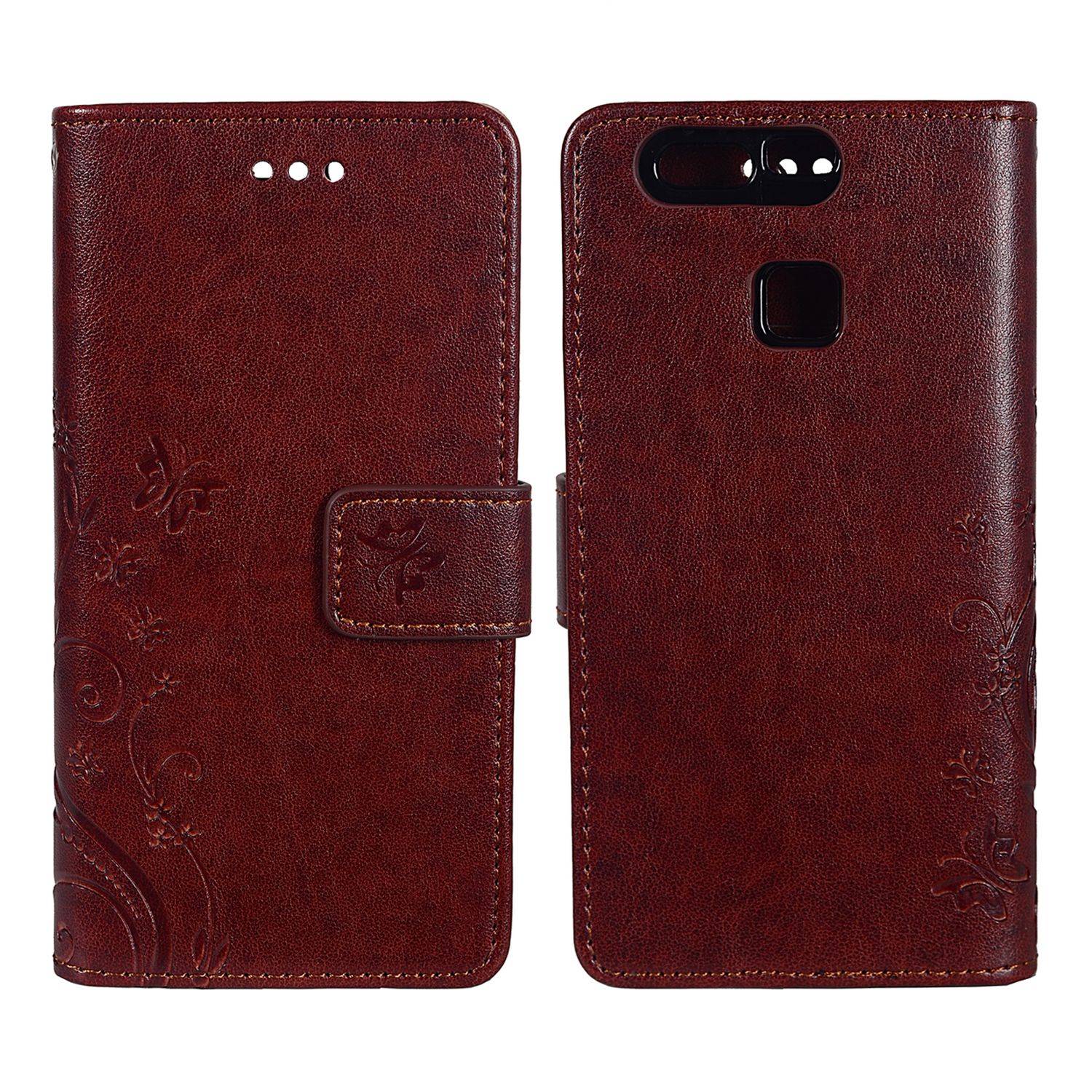 Huawei P9 Handyhülle Bookcover Braun