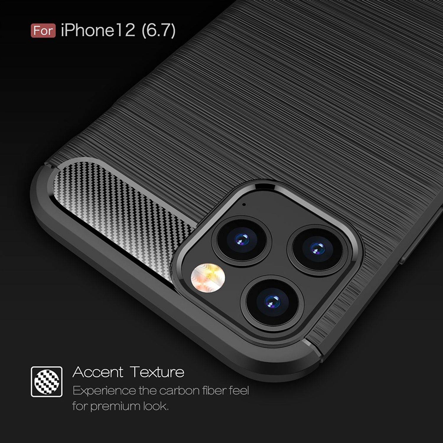 Apple iPhone 12 Pro Max Handyhülle Carbon Optik Backcover Blau