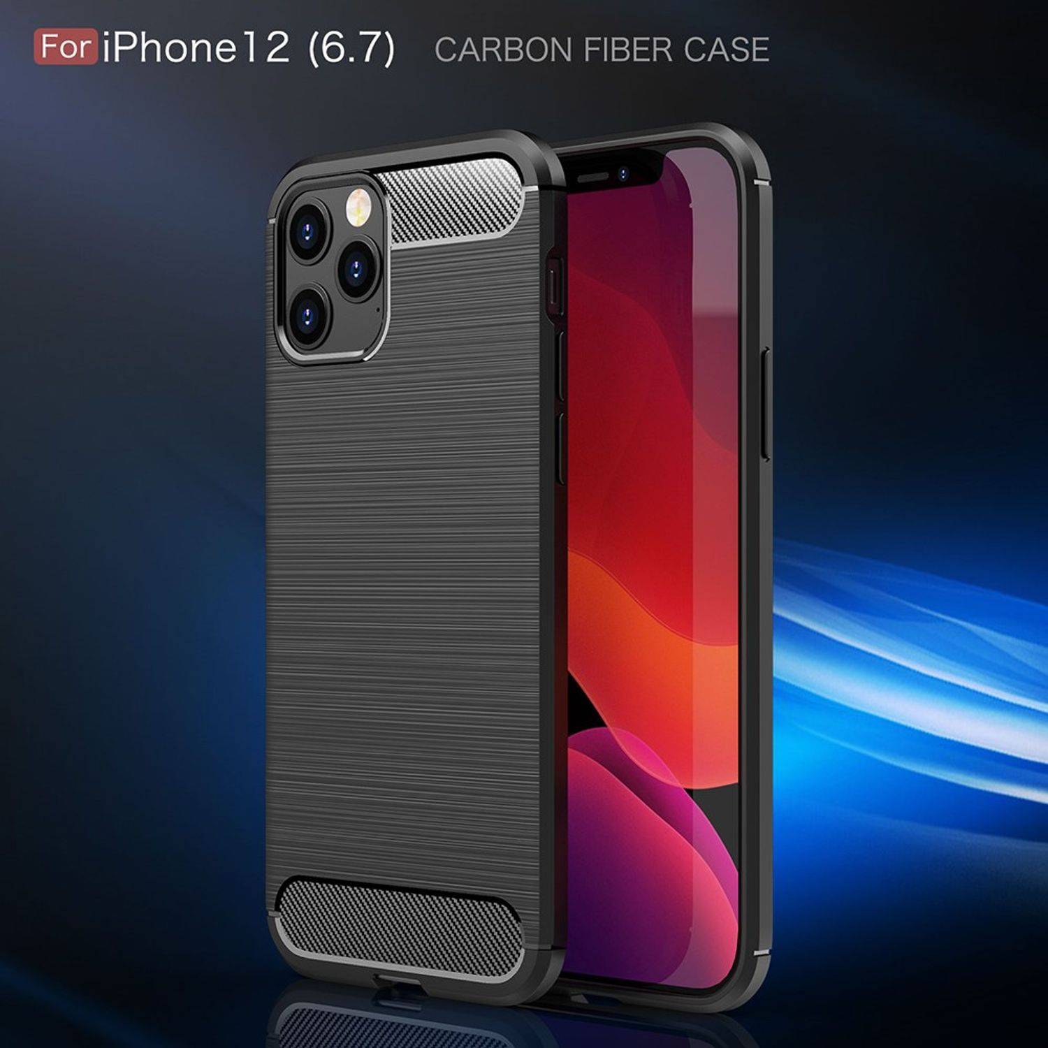 Apple iPhone 12 Pro Max Handyhülle Carbon Optik Backcover Blau