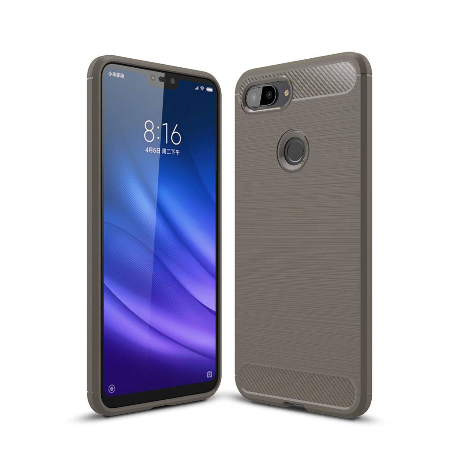 Xiaomi Mi 8 Lite Handyhülle Carbon Optik Backcover Grau