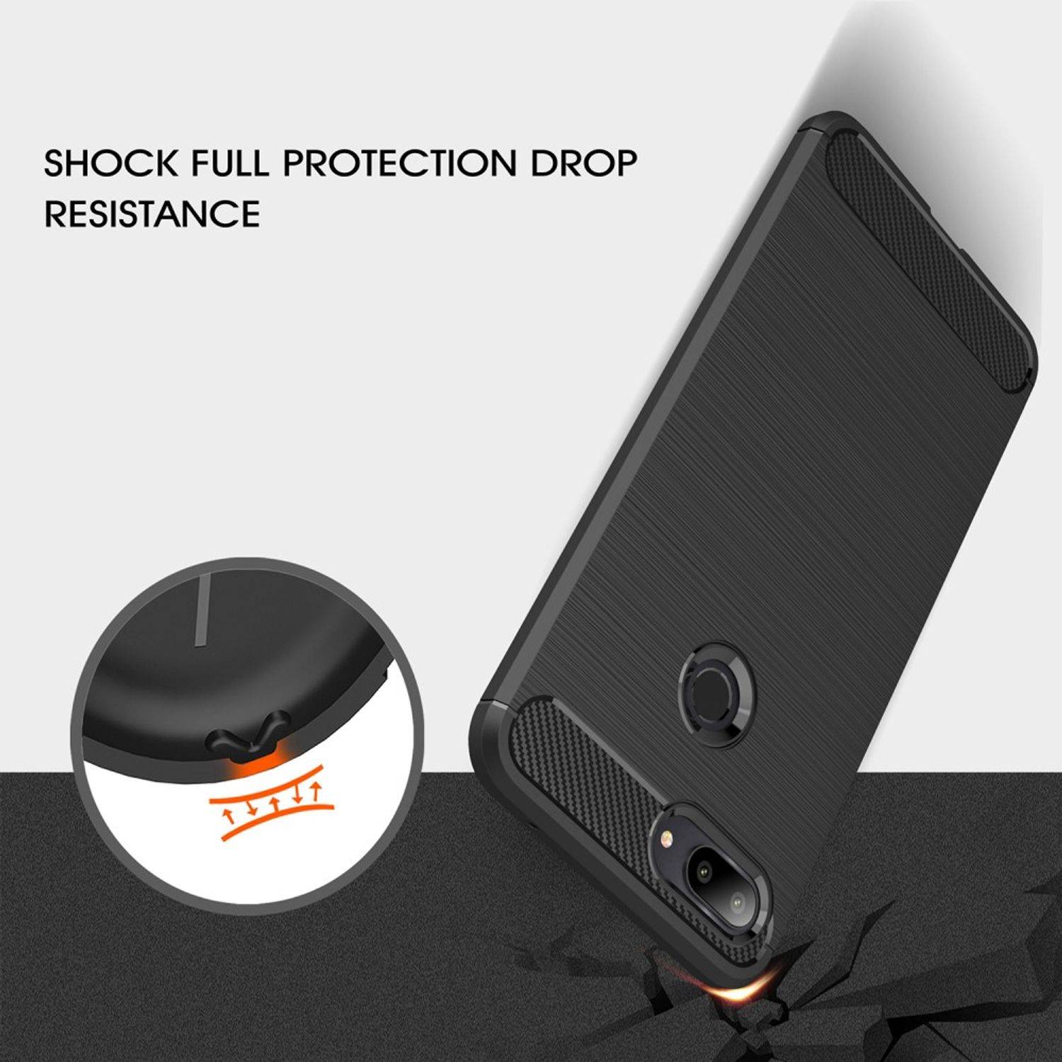 Xiaomi Mi 8 Lite Handyhülle Carbon Optik Backcover Grau