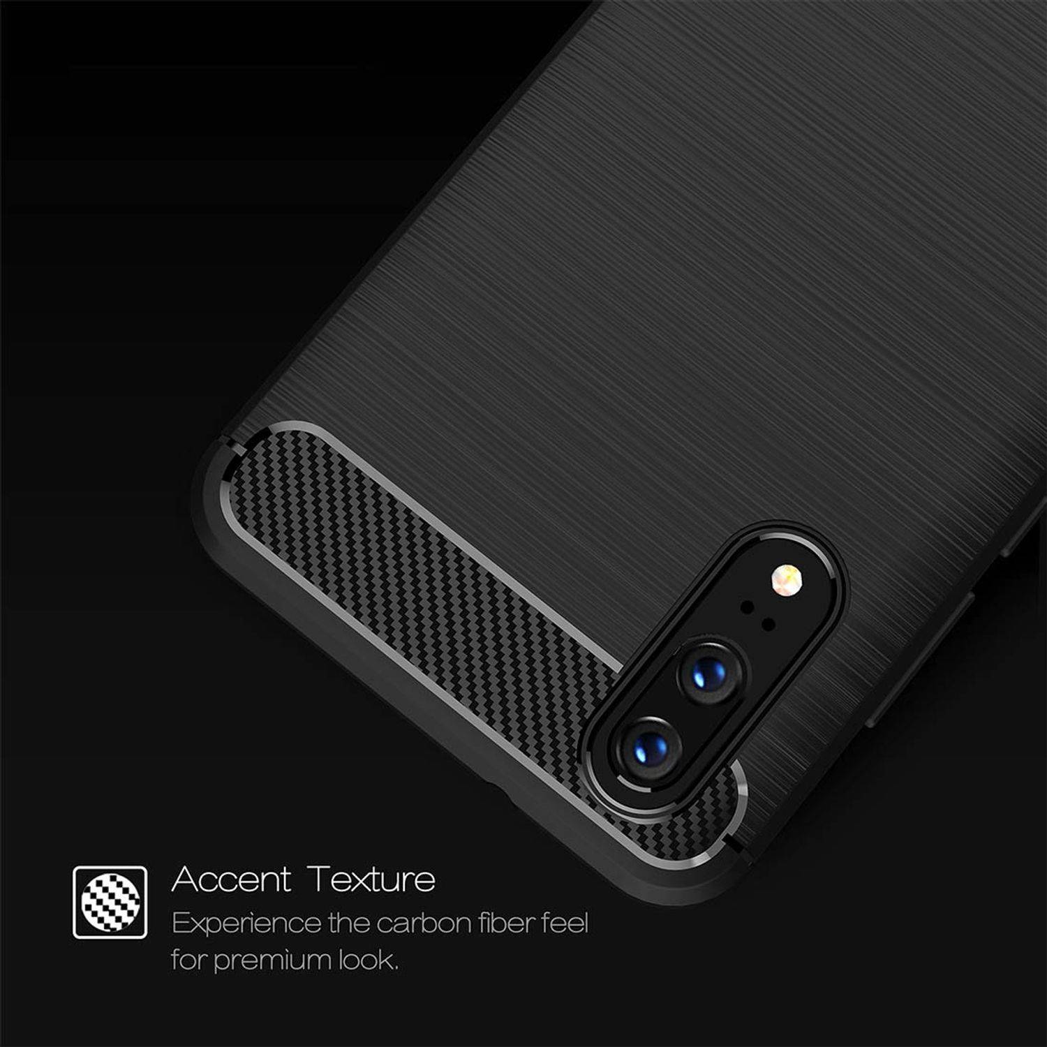 Huawei P20 Handyhülle Carbon Optik Backcover Schwarz