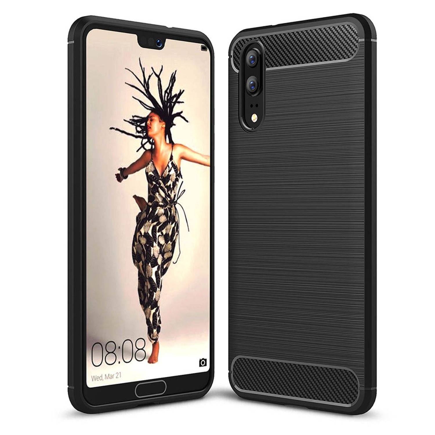 Huawei P20 Handyhülle Carbon Optik Backcover Schwarz
