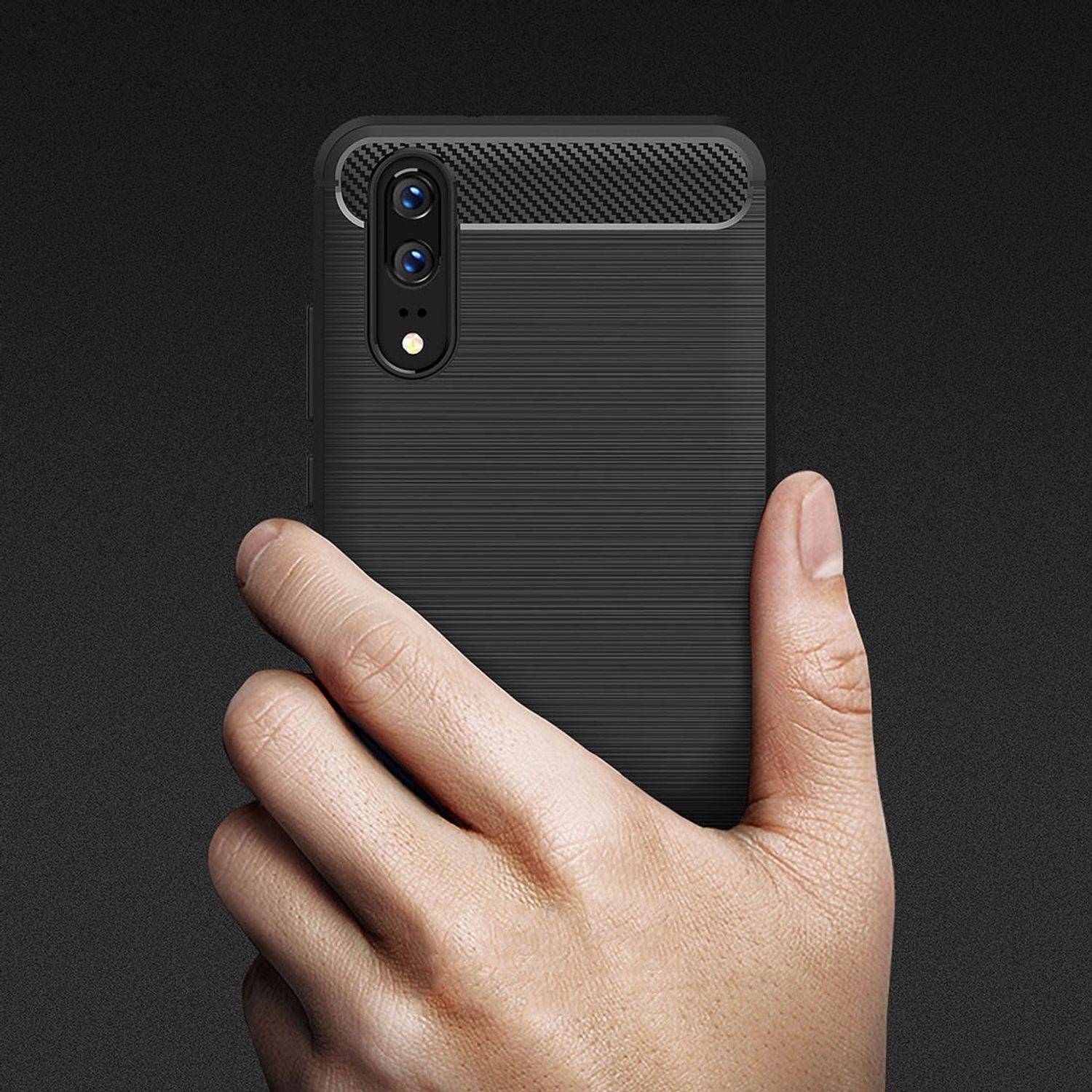 Huawei P20 Handyhülle Carbon Optik Backcover Schwarz