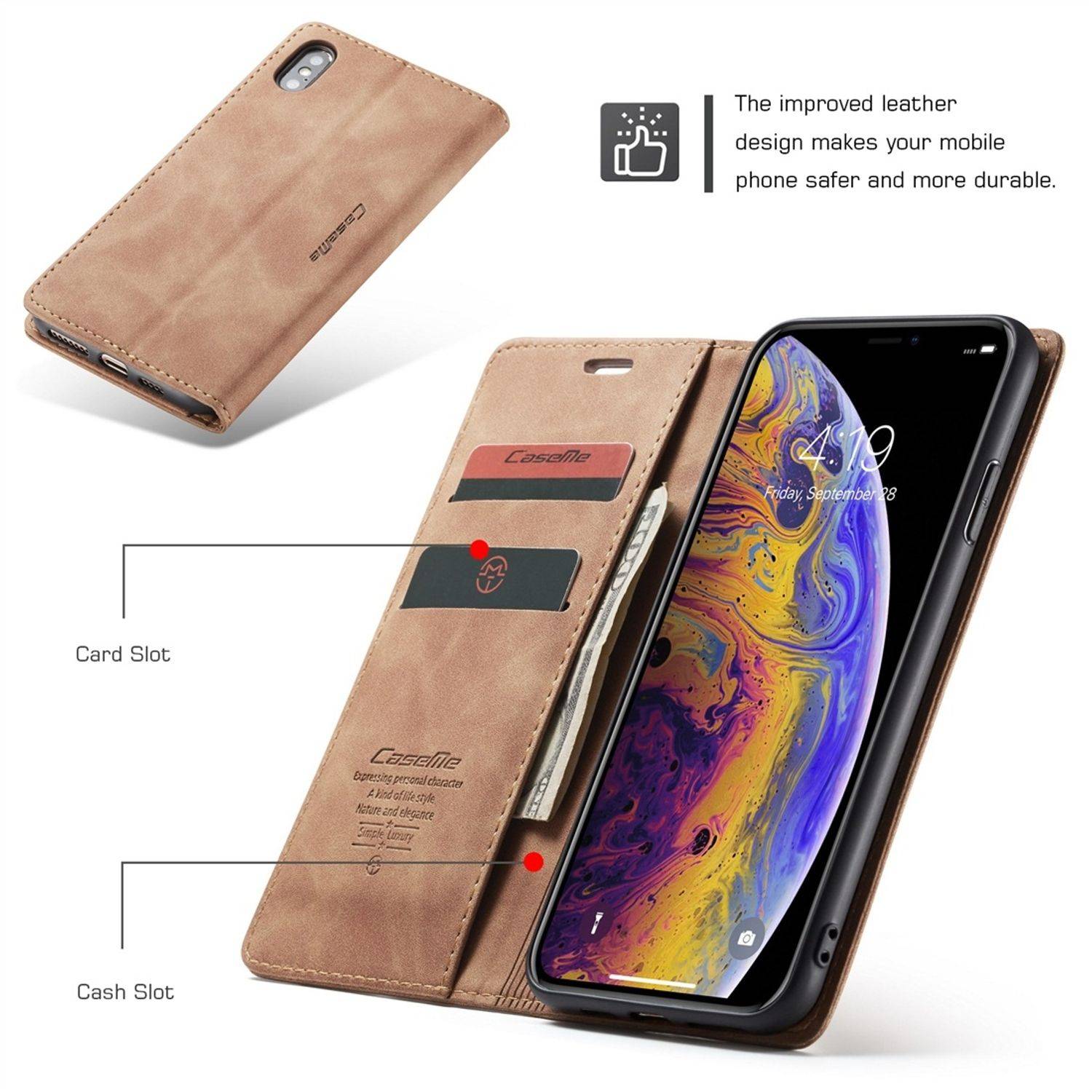 Apple iPhone X / iPhone XS Handyhülle Schutztasche Bookcover Braun